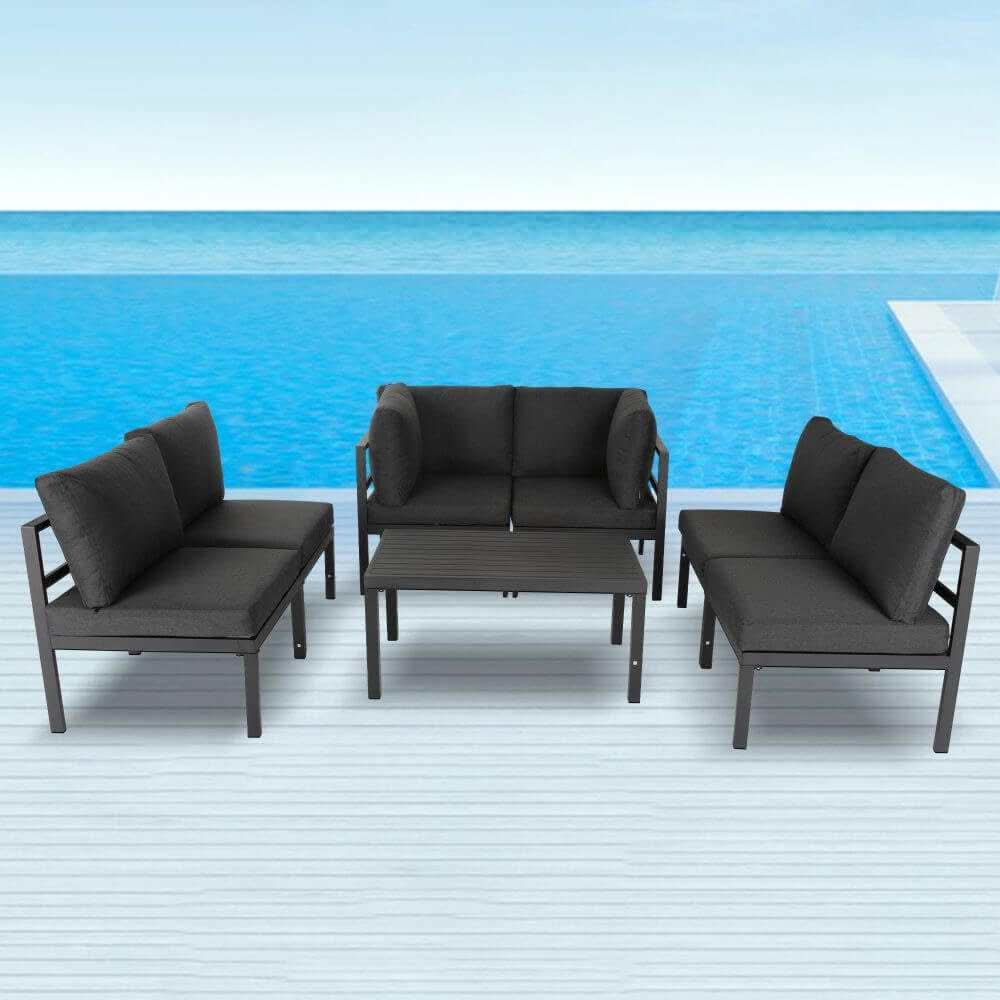 7 Piece Outdoor Sofa With Table - Charcoal Grey