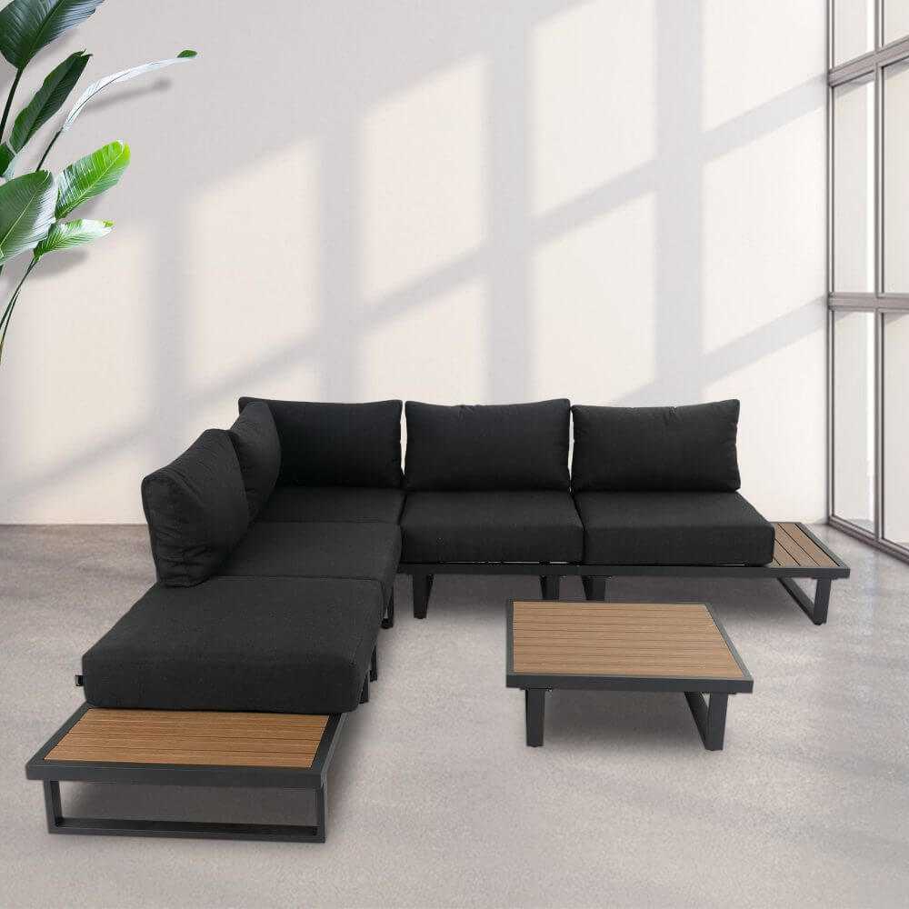 Modern Outdoor Lounge Set with Slatted Design Coffee Table