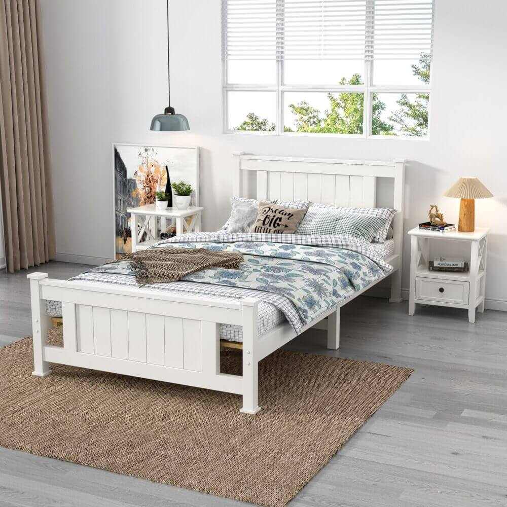 Solid Pine King Single Timber Bed Frame White