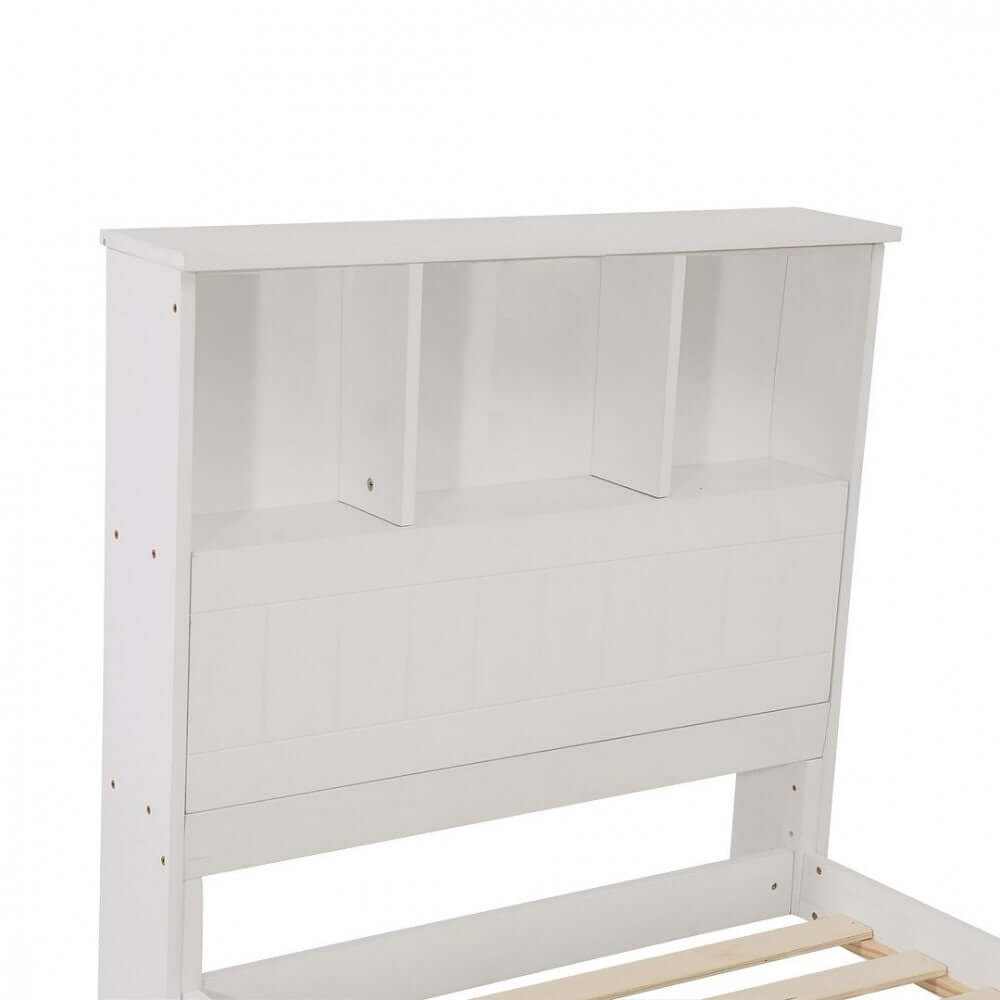 Wooden King Size Bed with Storage Headboard - White