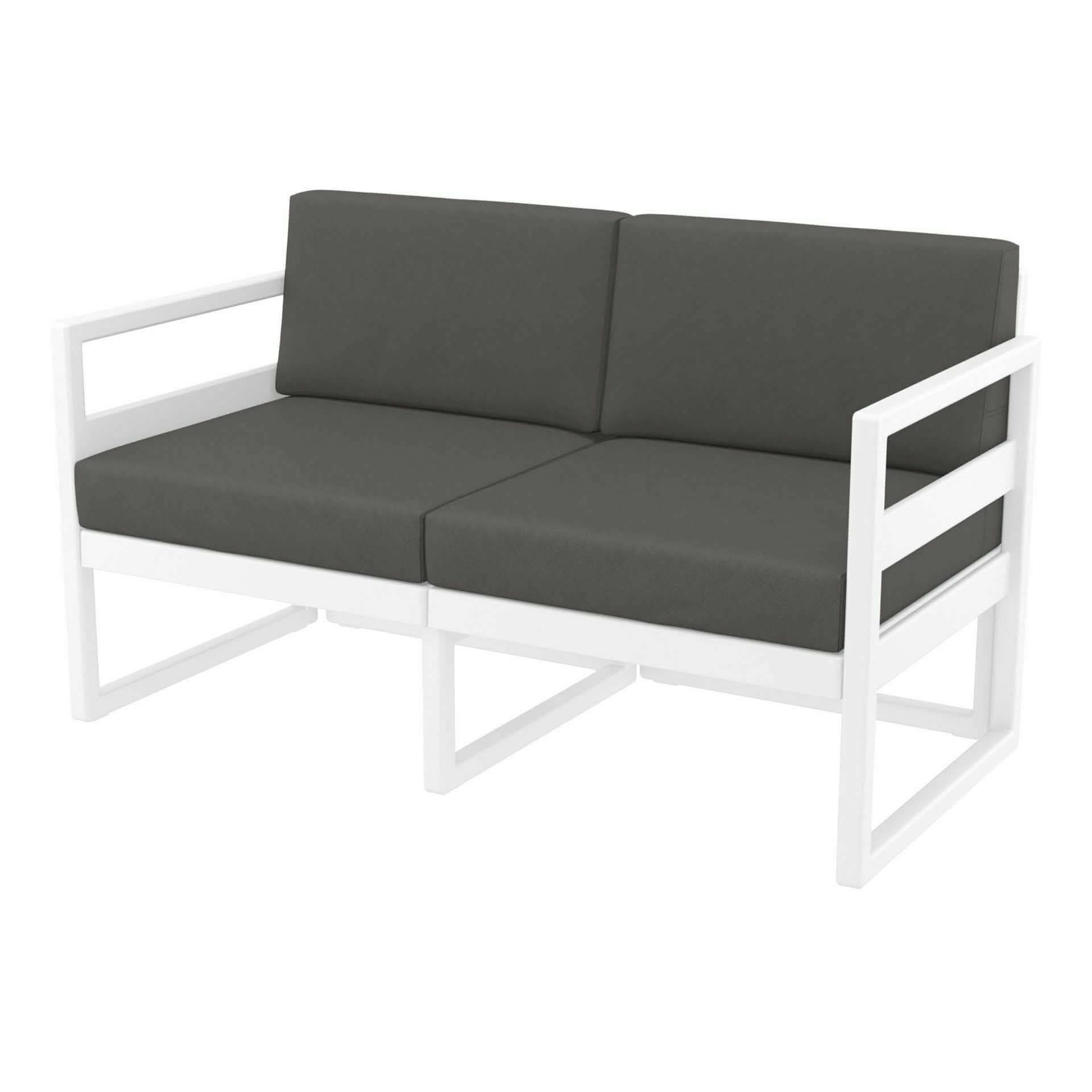 Mykonos Outdoor Lounge Sofa - White with Dark Grey Cushions