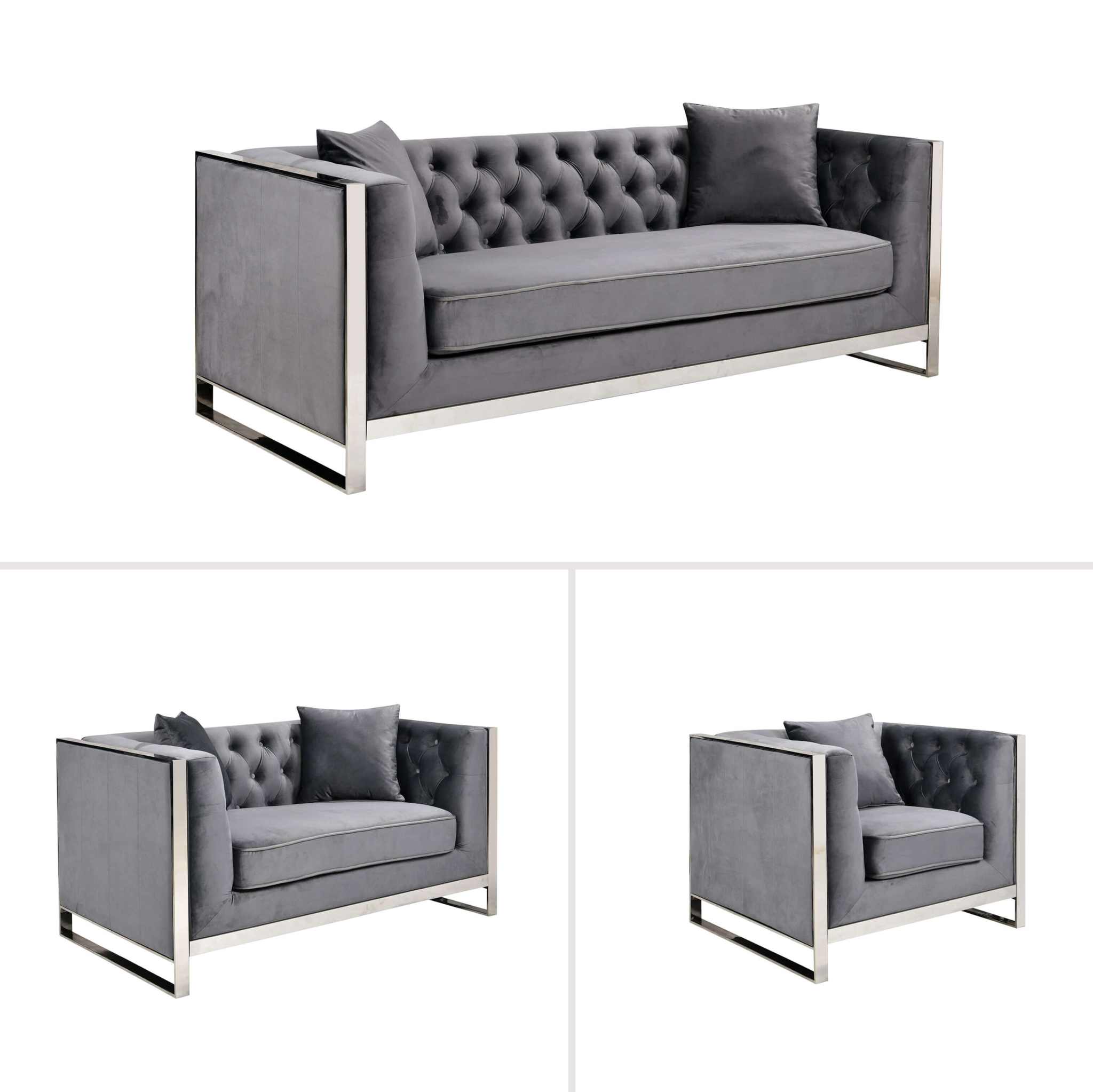 William Lounge - Dark Grey Velvet Sofa - Silver Trims