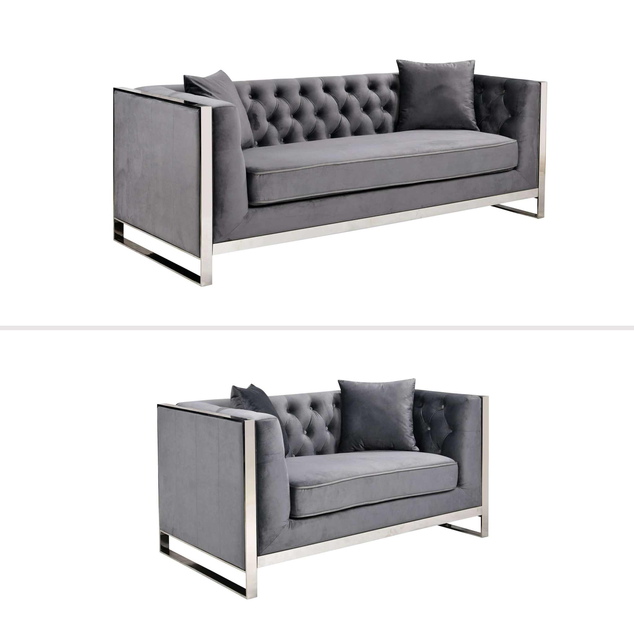William Lounge - Dark Grey Velvet Sofa - Silver Trims