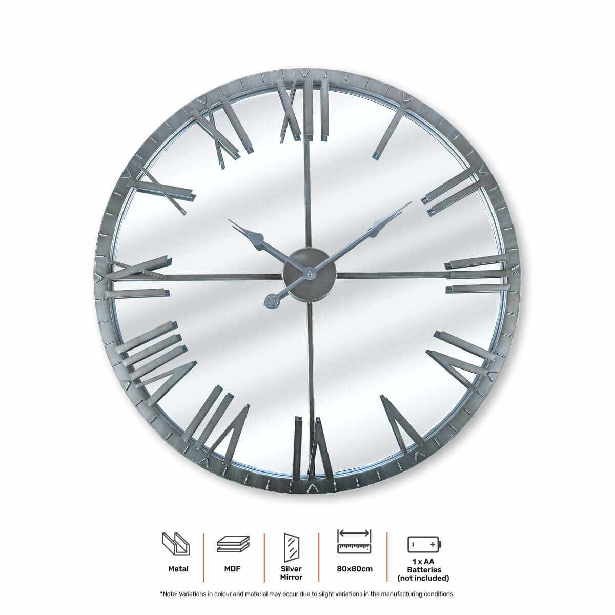 Home Master  Wall Clock Roman Numerals Stylish Mirror Face Metal Accen