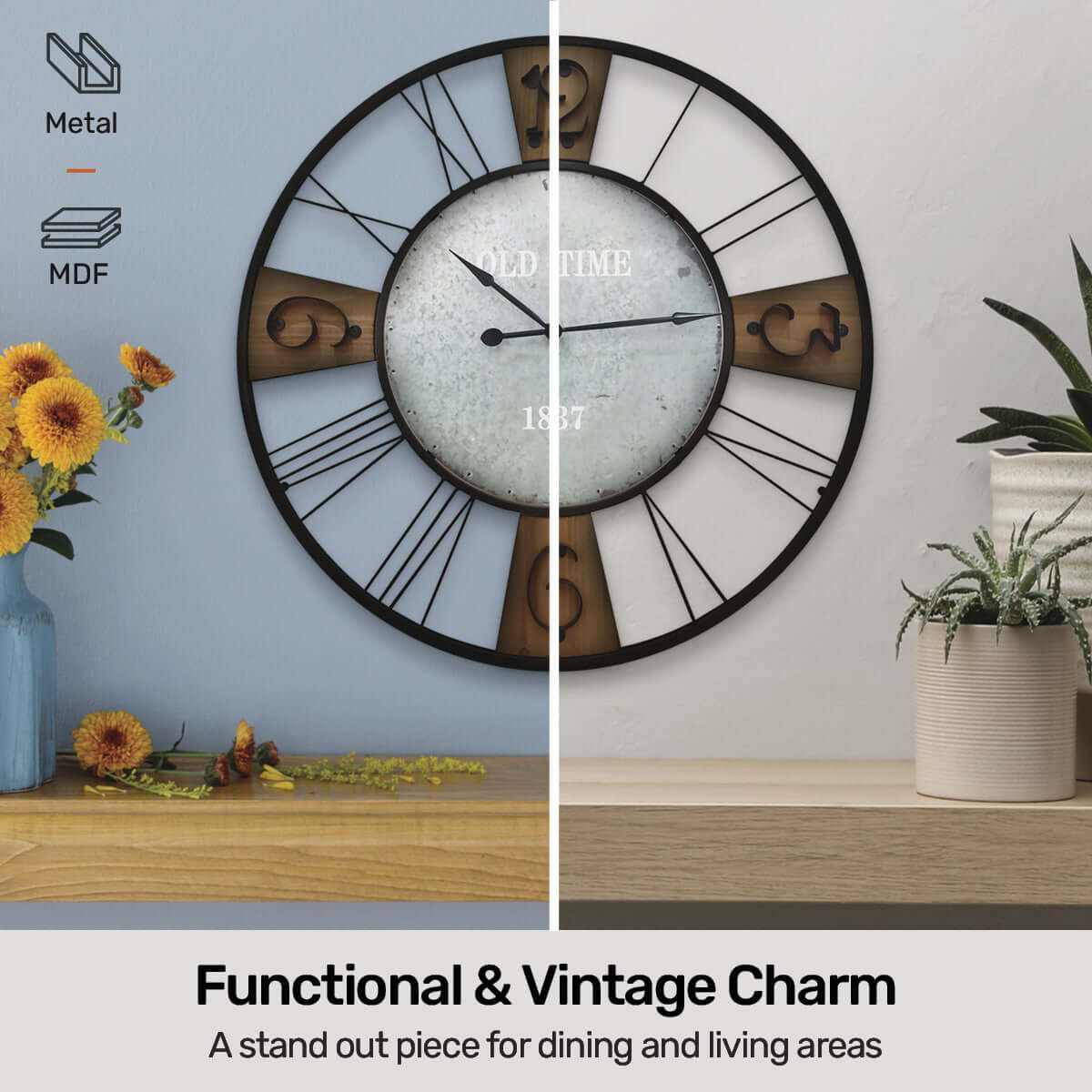 Mid Century Wall Clock Large Vintage Design 60cm