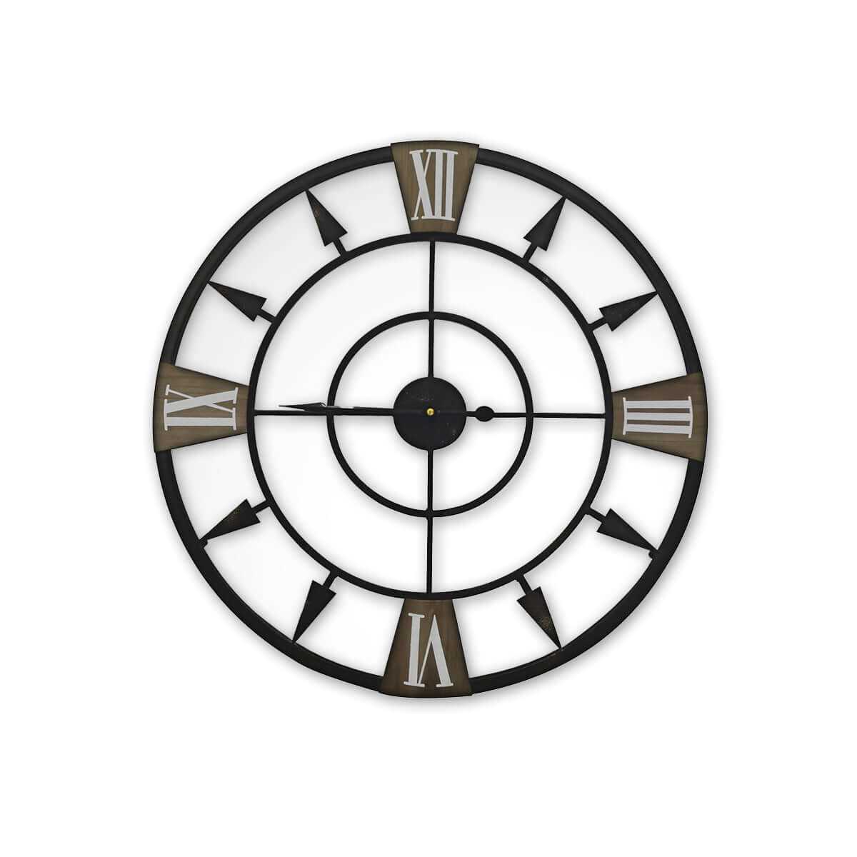 Home Master  Wall Clock Antique Style Roman Numerals Metal Accents 60c