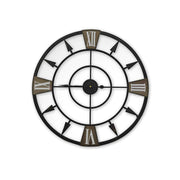 Home Master  Wall Clock Antique Style Roman Numerals Metal Accents 60c