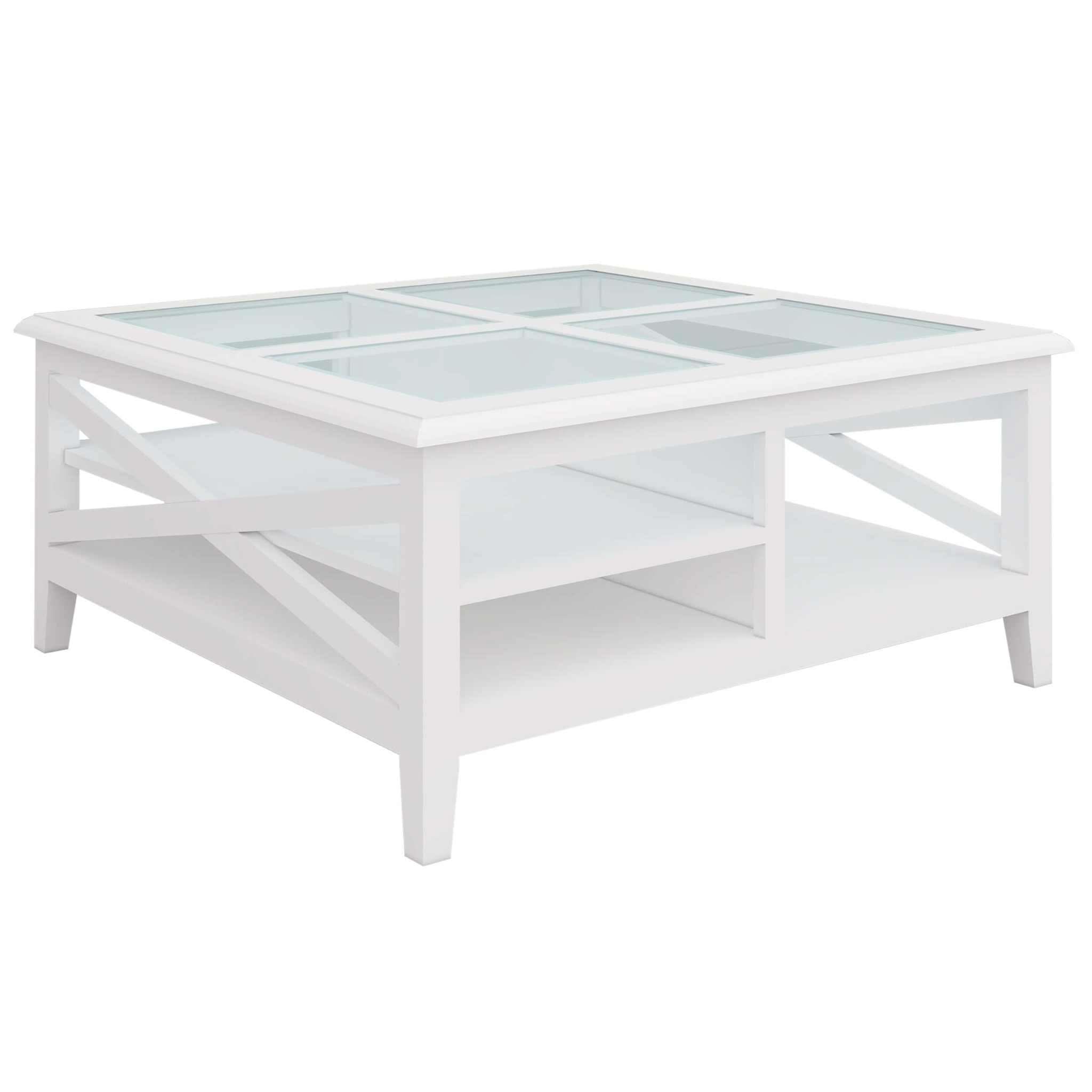 Daisy Solid Acacia Wood 100cm Coffee Table Glass Top White