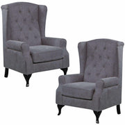 Mellowly Set of 2 Wing Back Chesterfield Armchair - Grey