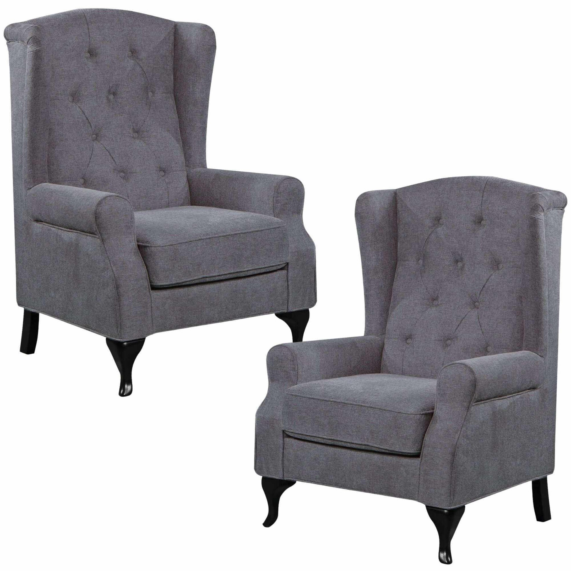 Mellowly Set of 2 Wing Back Chesterfield Armchair - Grey