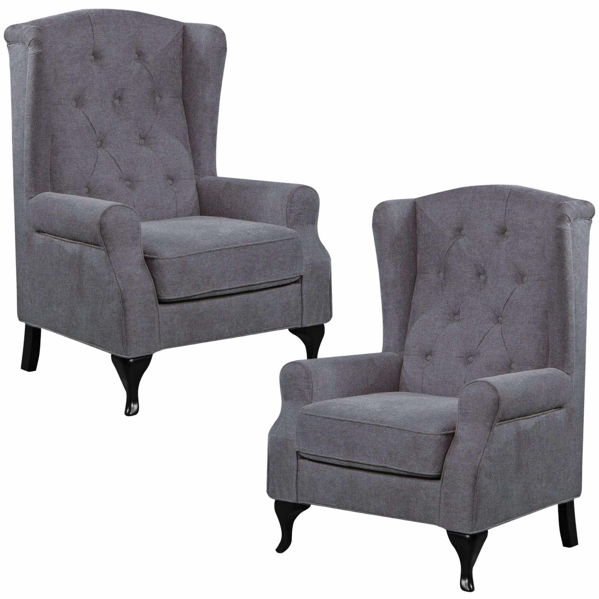 Mellowly Set of 2 Wing Back Chesterfield Armchair - Grey