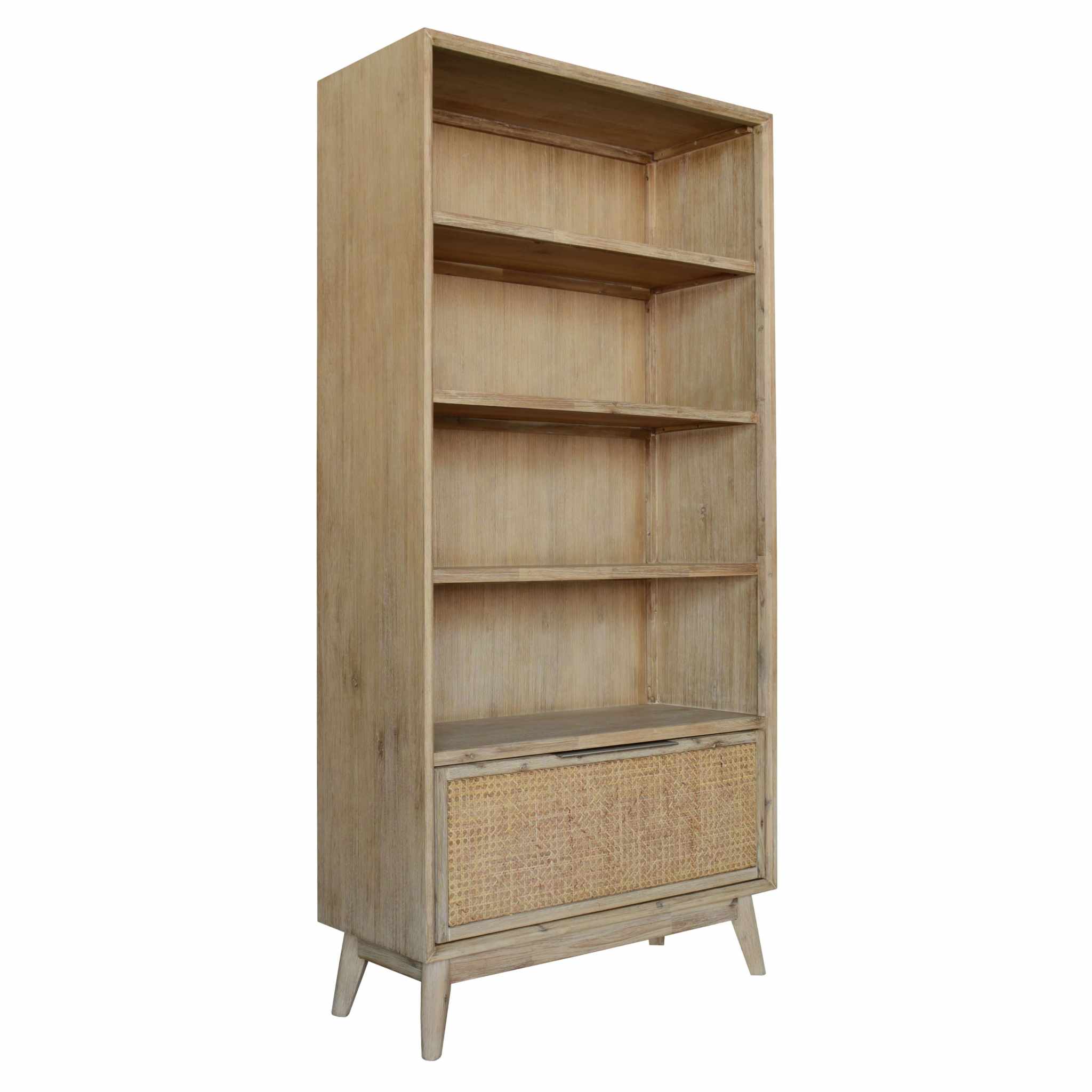 Grevillea Bookcase 4 Tier Drawers Solid Acacia Timber - Brown
