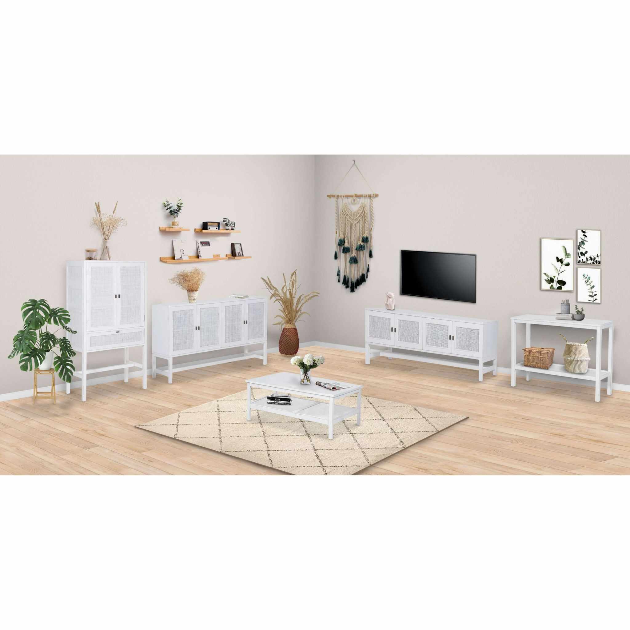 Jasmine Mindi Timber 110cm Coffee Table Rattan White