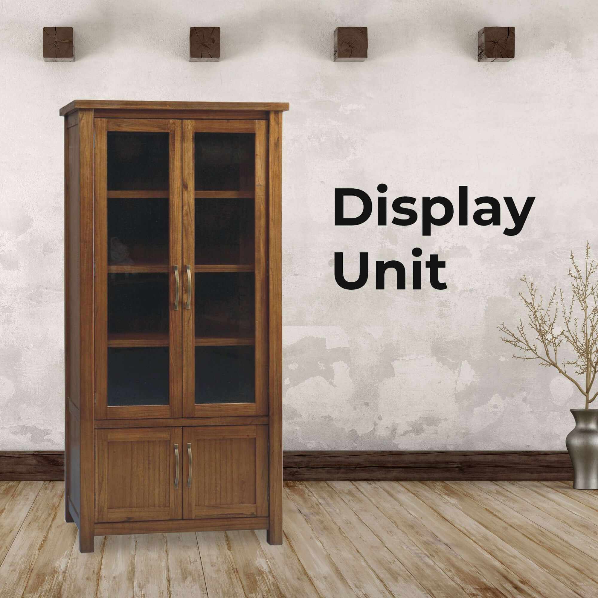 Birdsville Display Unit Glass Door Bookcase Solid Mt Ash Timber Wood -