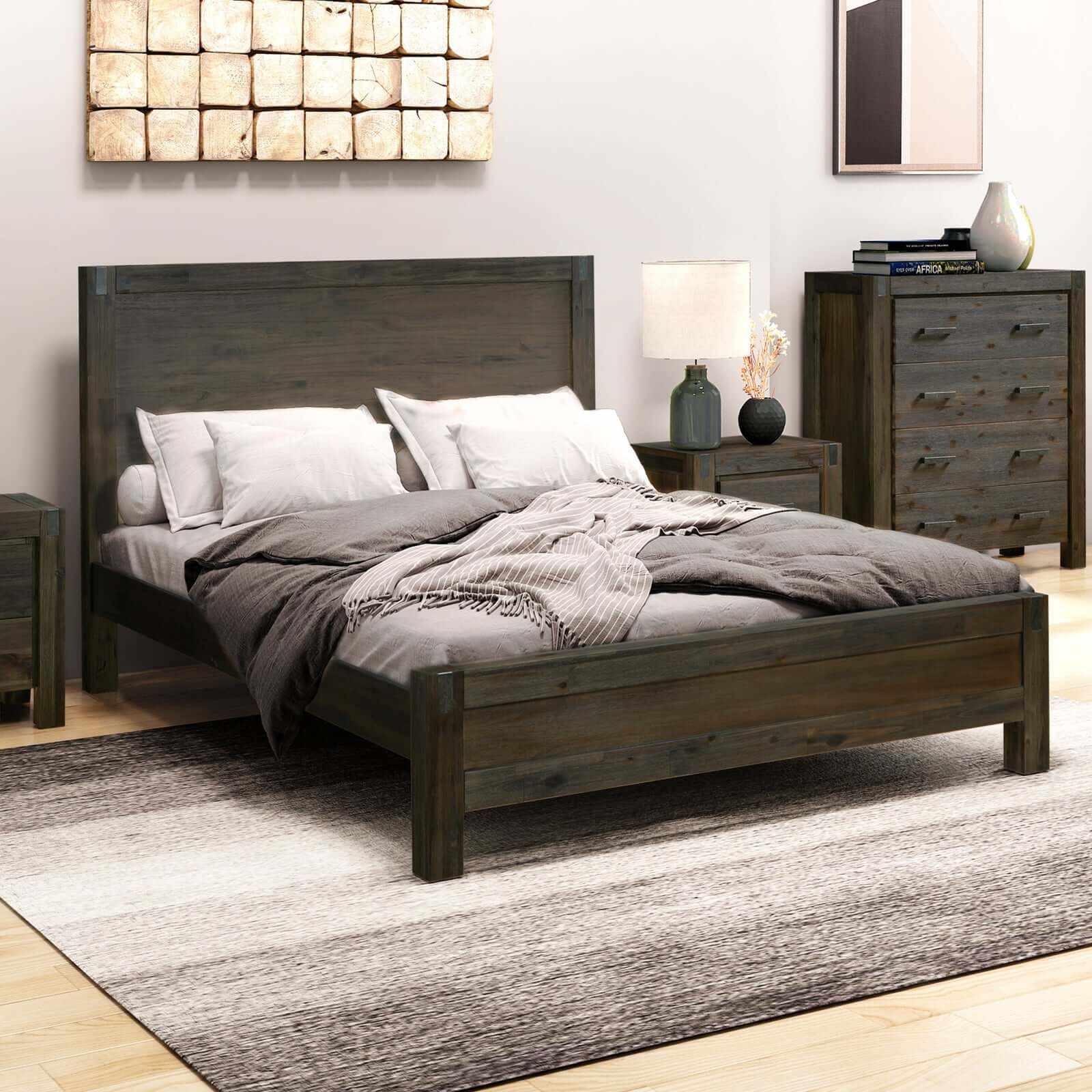 Nowra King Size Wood Bed Frame in Chocolate Colour