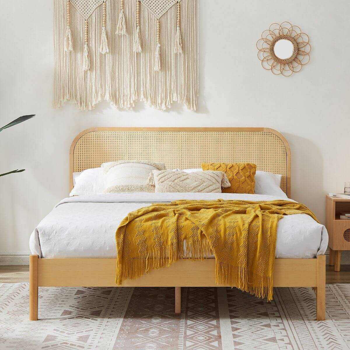 Lulu Rattan Bed Frame King with Curved Bedhead