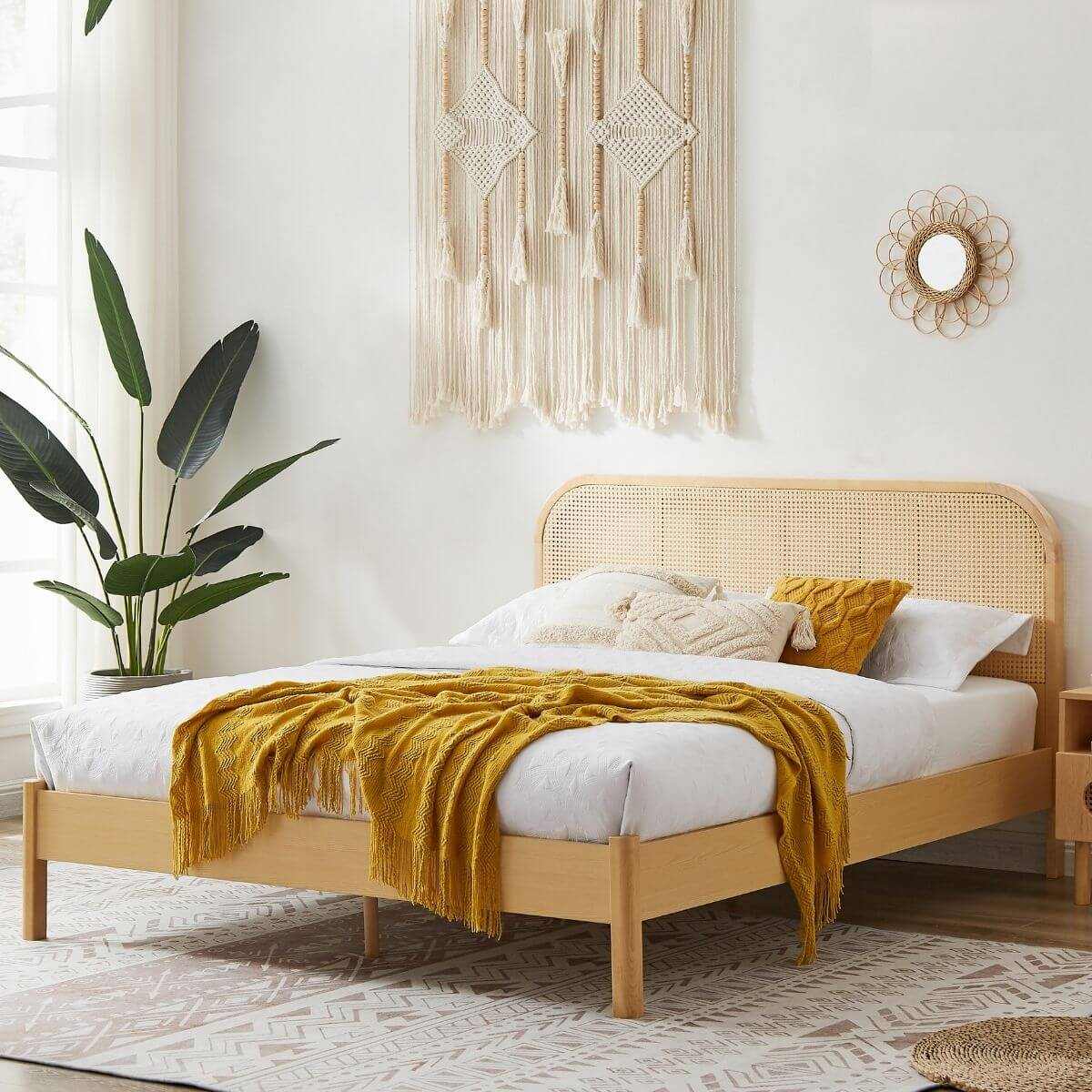 Lulu Rattan Bed Frame King with Curved Bedhead