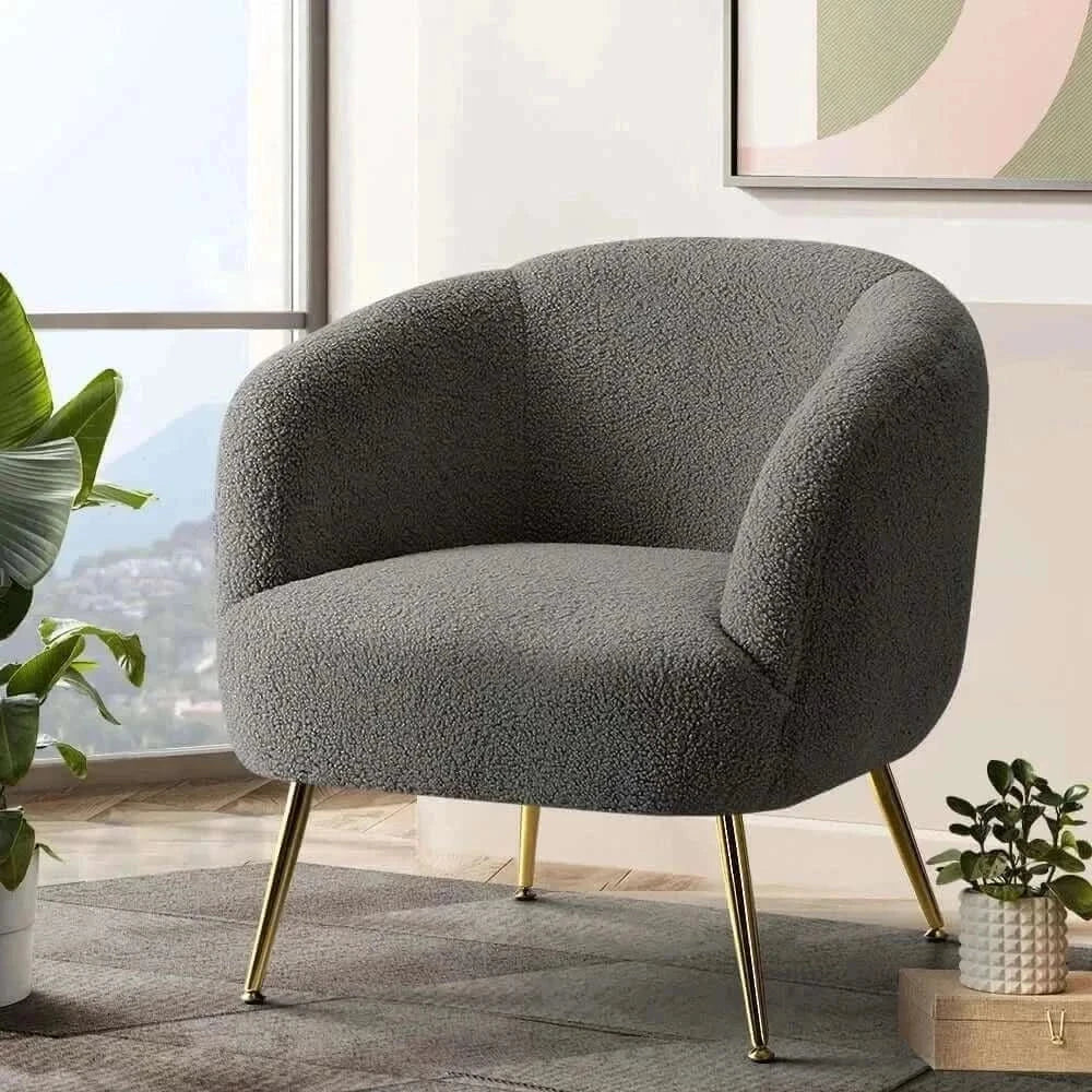 Carneiro Sherpa Boucle Arm Chairs For Living Room - Charcoal