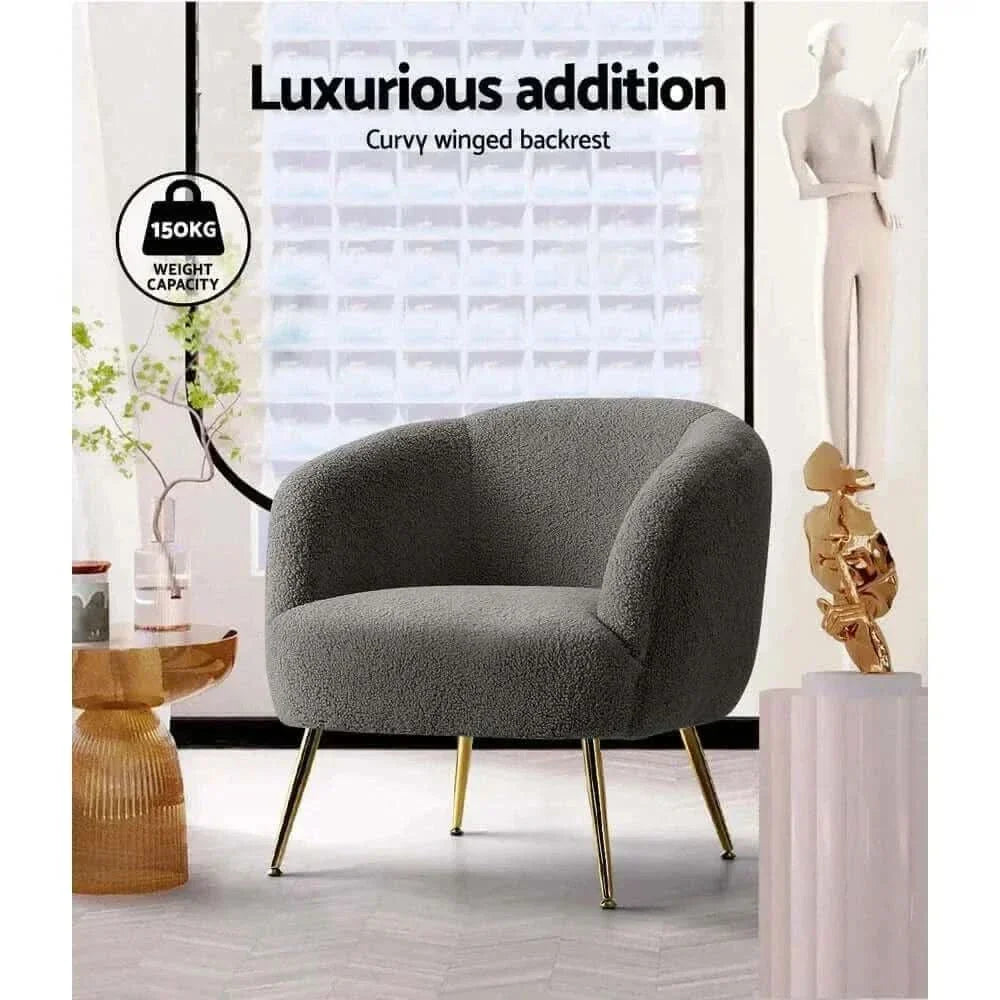 Carneiro Sherpa Boucle Arm Chairs For Living Room - Charcoal