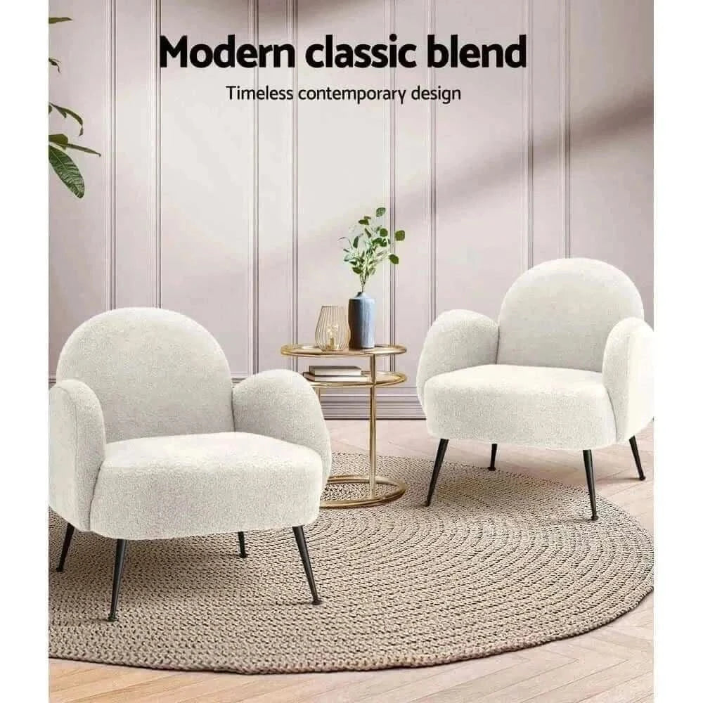 Hanes Sherpa Boucle White Armchairs