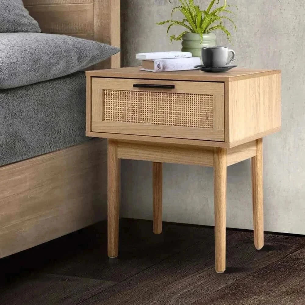 Jess One Drawer Rattan Nightstand