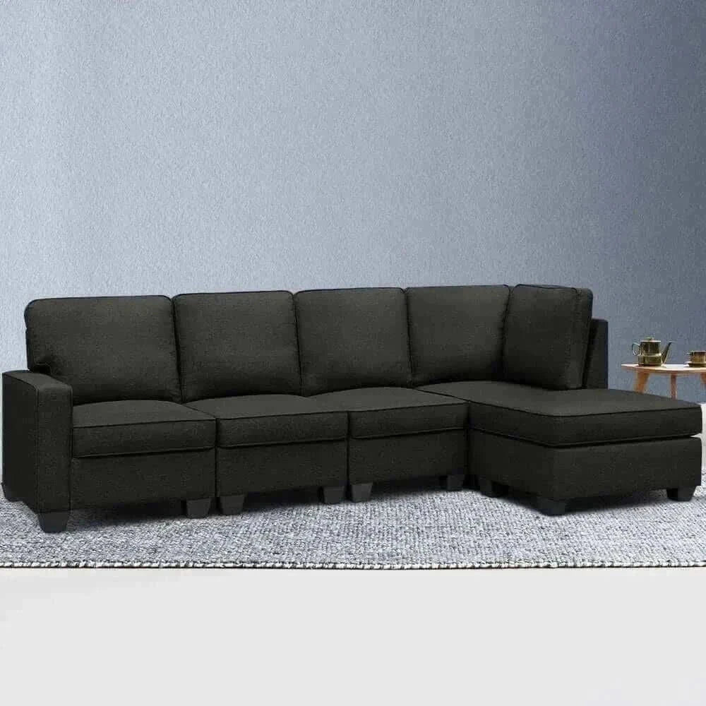 5-seater Modular Chaise Sofa Set - Dark Grey
