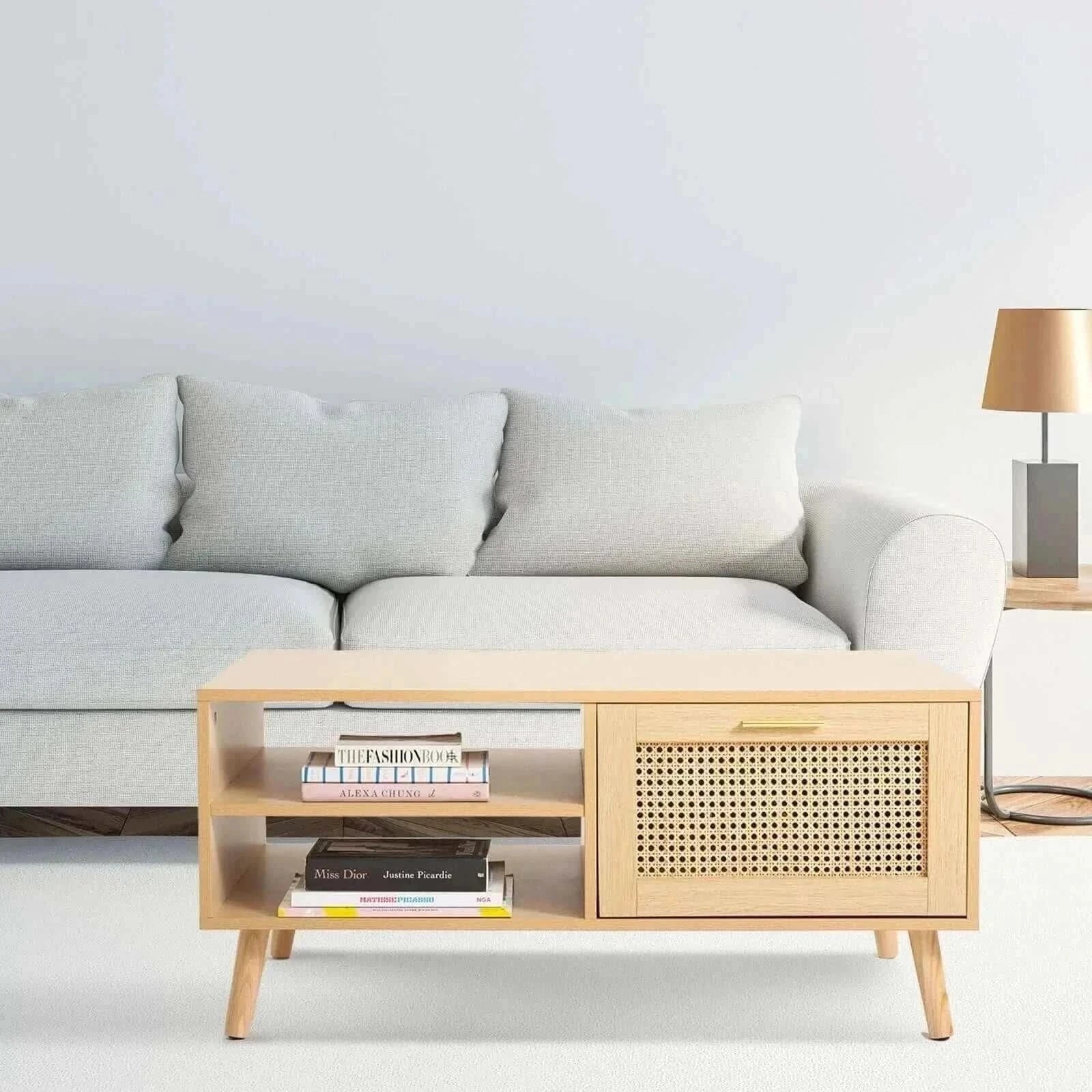 Casa Decor Wooden Rattan Coffee Table - Oak