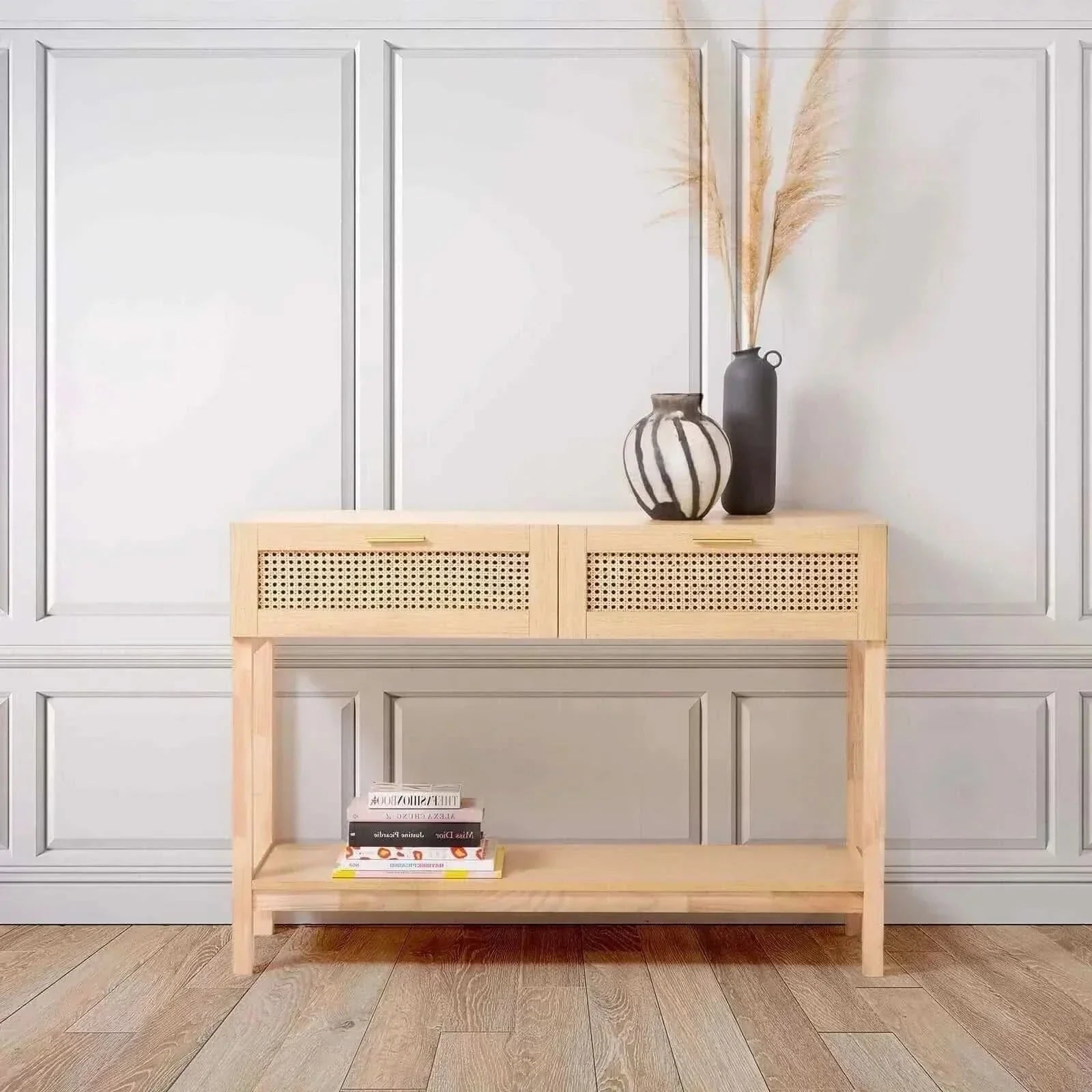 Casa Decor Santiago Rattan Console Entry Table - Oak