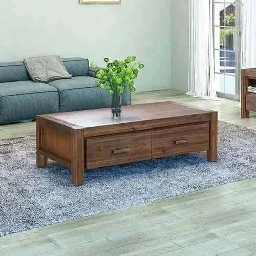 Solid Acacia Wood Coffee Table 1 Drawer Storage - Chocolate Colour