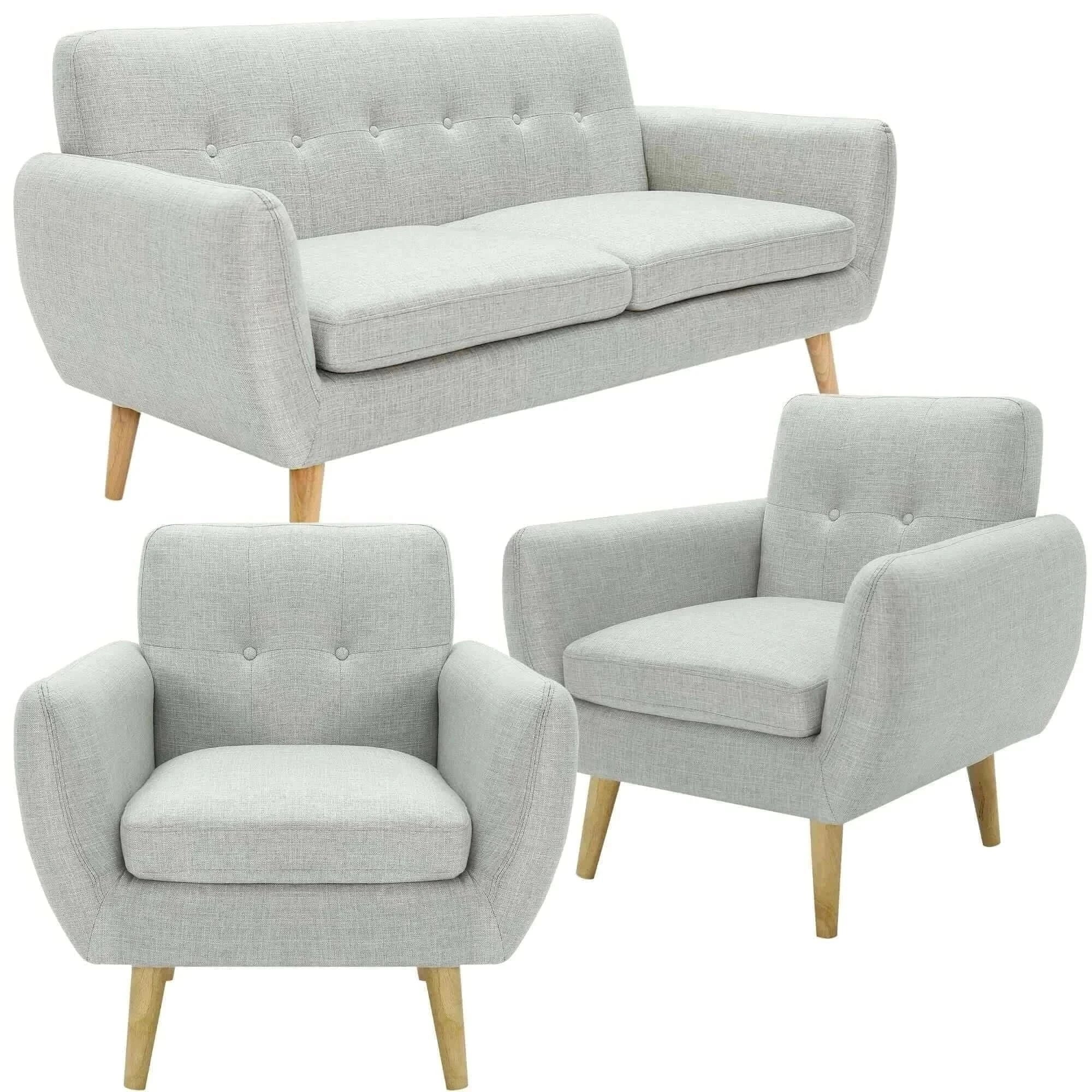 Dane 3 + 1 + 1 Seater Fabric Upholstered Sofa And Armchair Set - Light