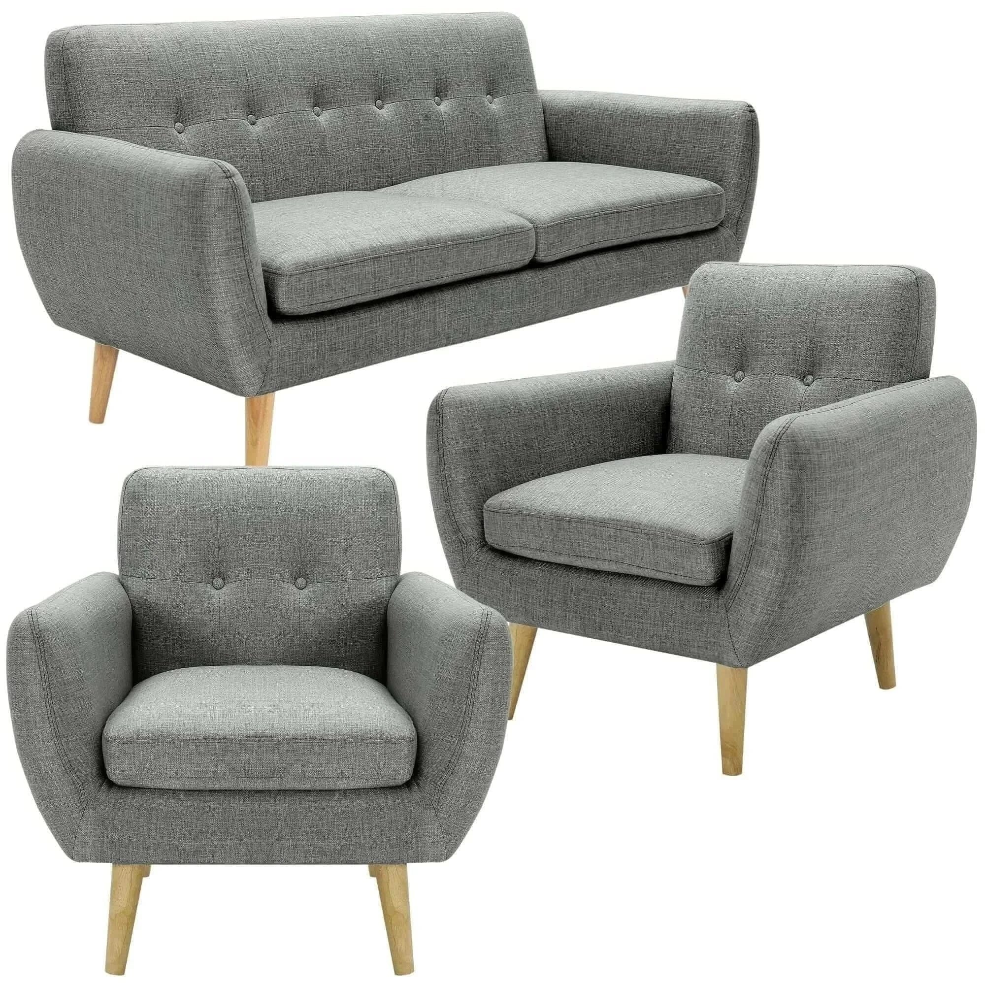 Dane 3 + 1 + 1 Seater Fabric Upholstered Sofa Armchair - Mid Grey