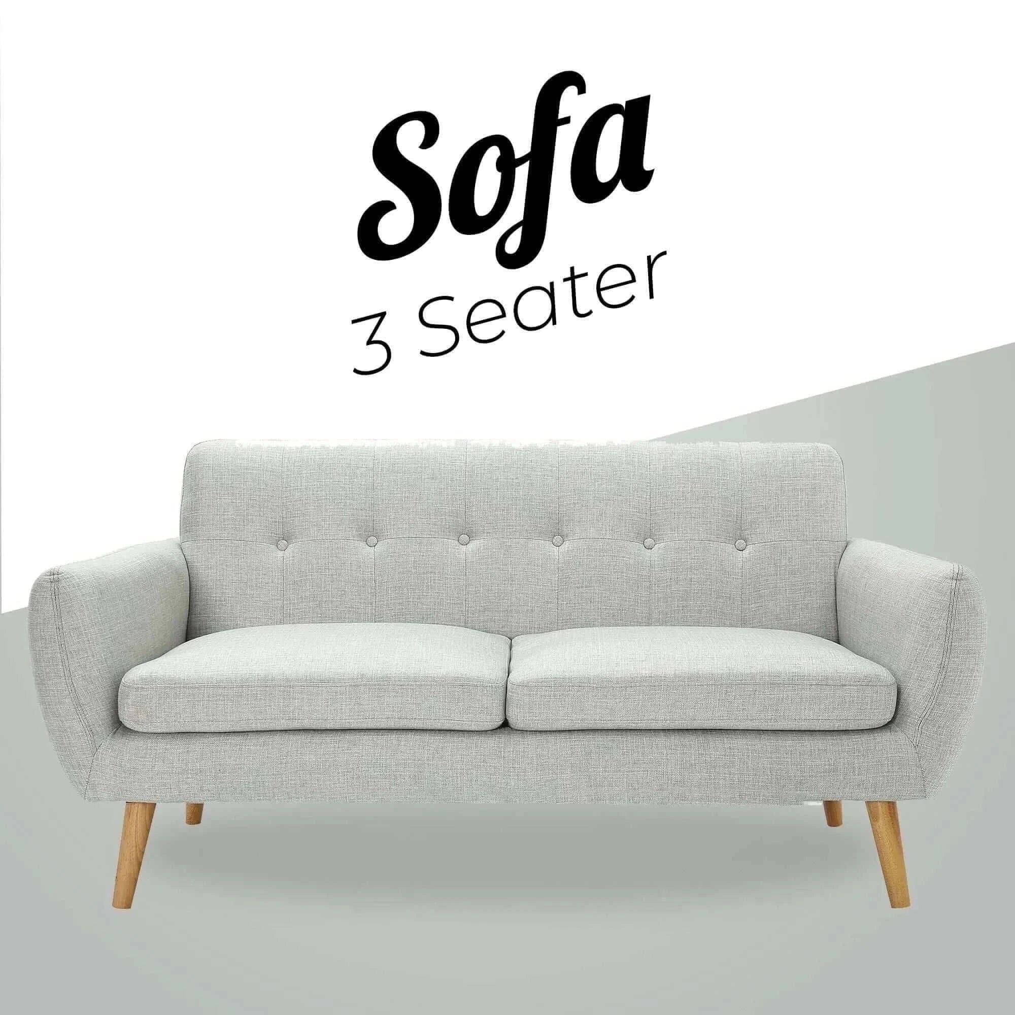 Dane Fabric Upholstered Light Grey Sofa 3 Seater