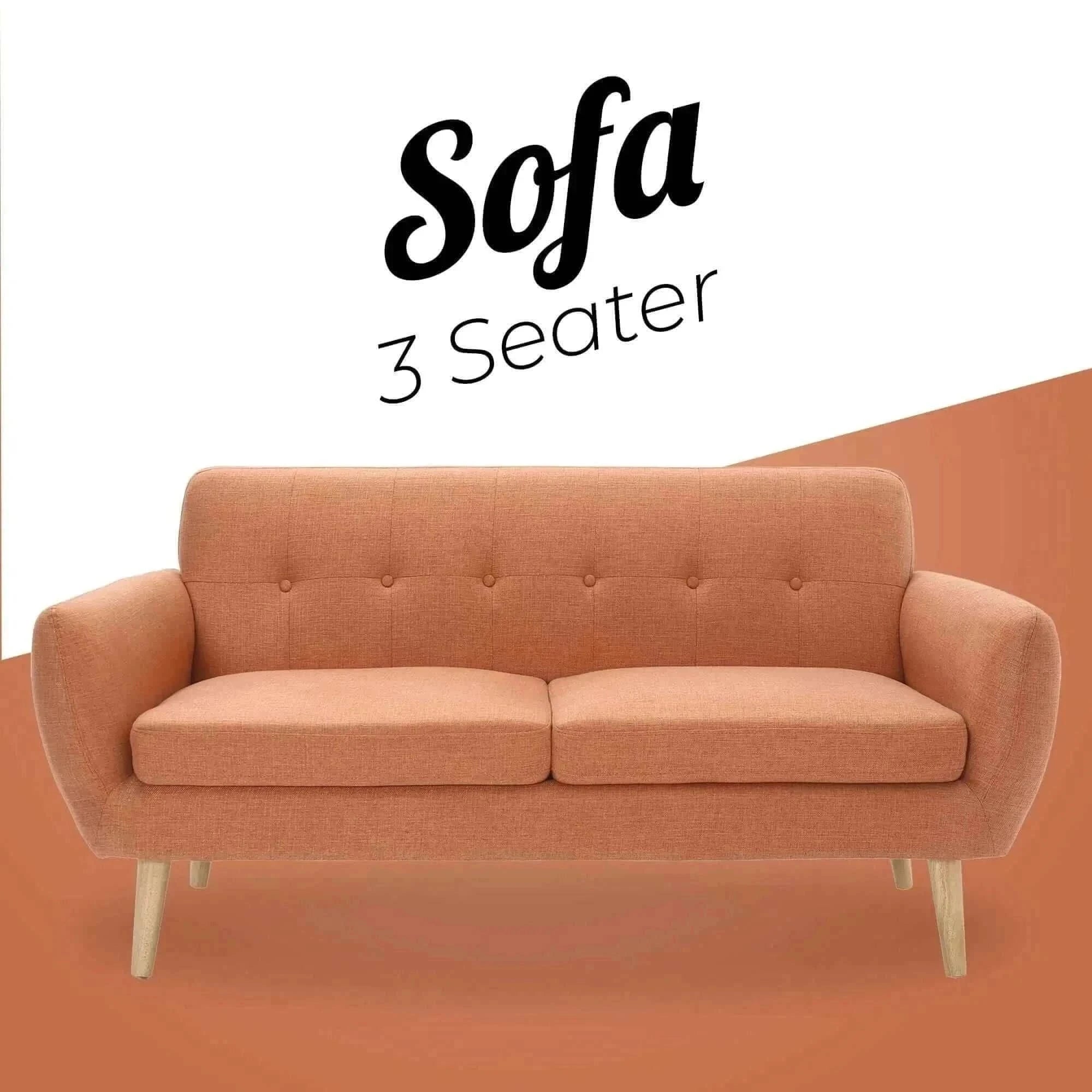 Dane Fabric Upholstered 3 Seater Lounge Sofa - Orange