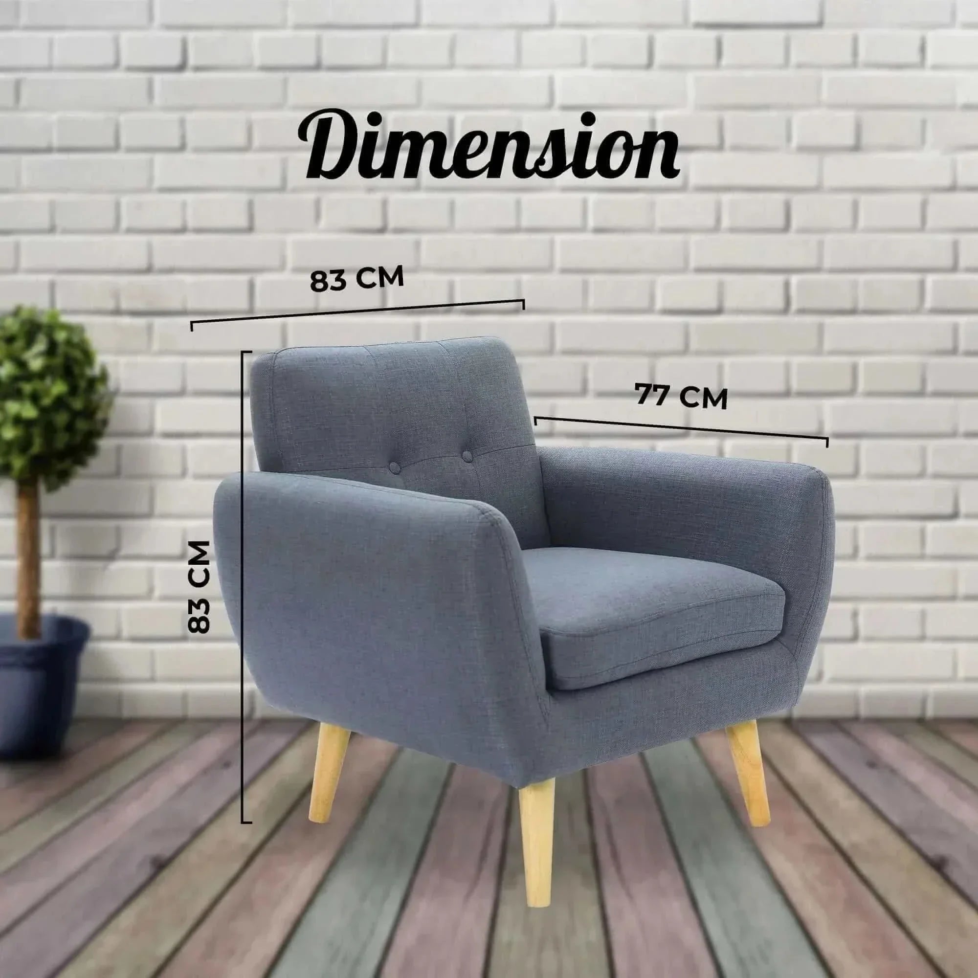 Dane Single Arm Chair Fabric Upholstered Sofa - Dark Grey