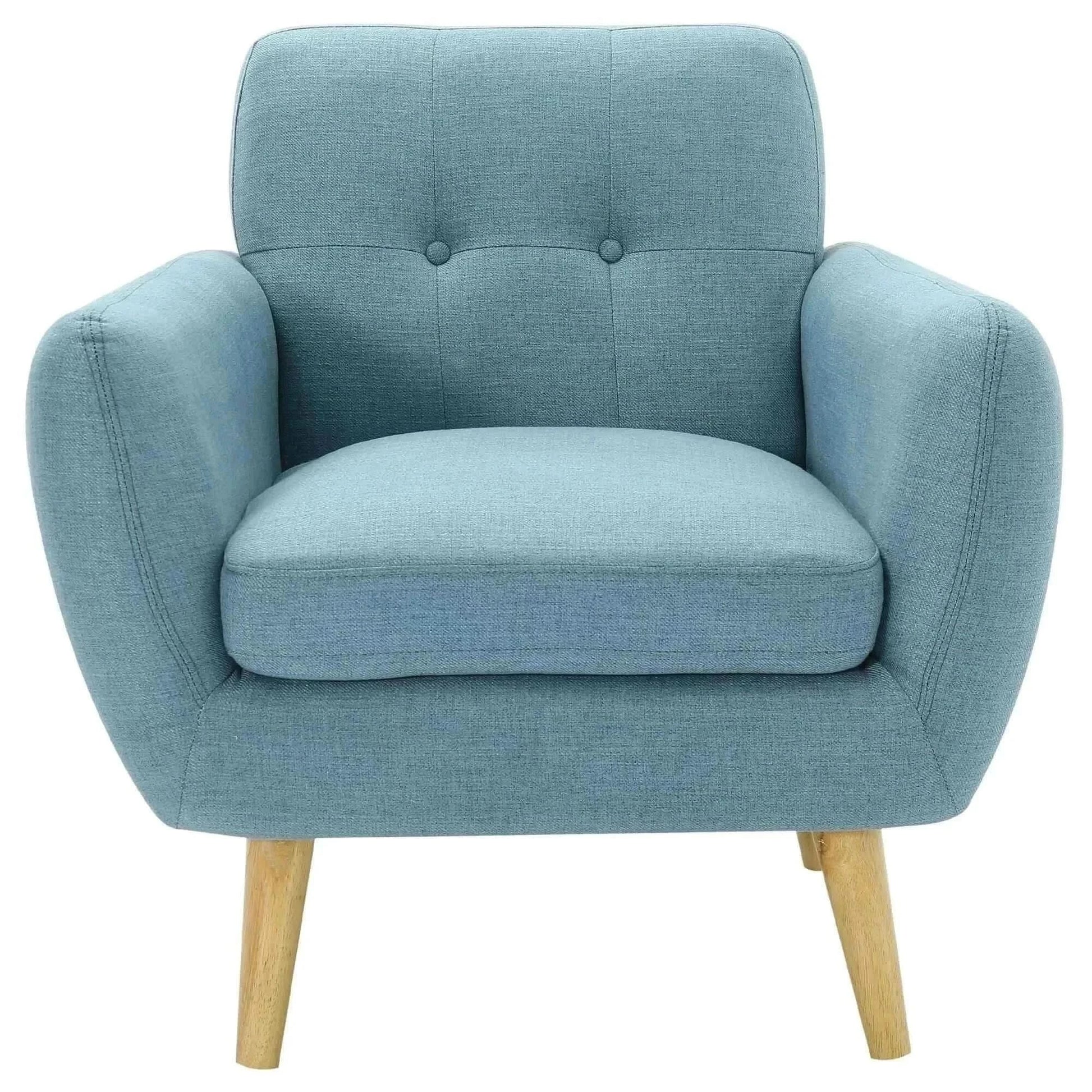 Dane Fabric Upholstered Single Seat Sofa Armchair Set of 2 - Blue