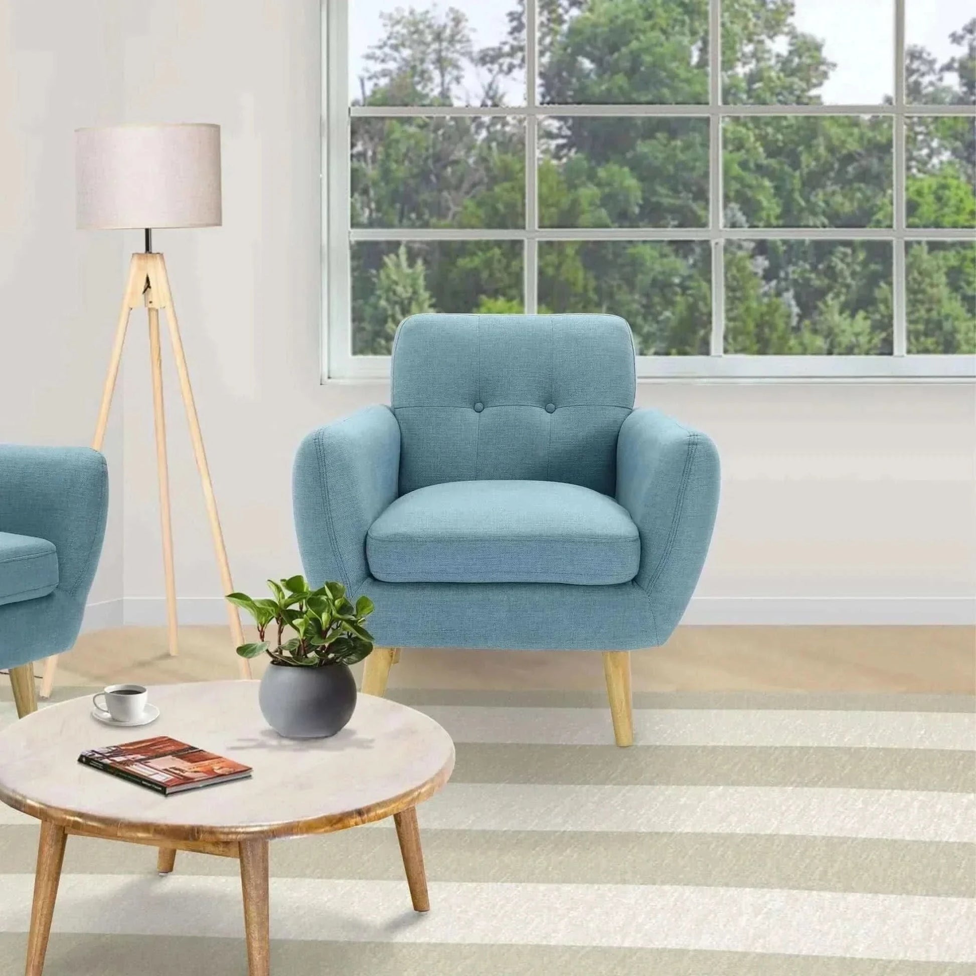 Dane Fabric Upholstered Single Seat Sofa Armchair Set of 2 - Blue