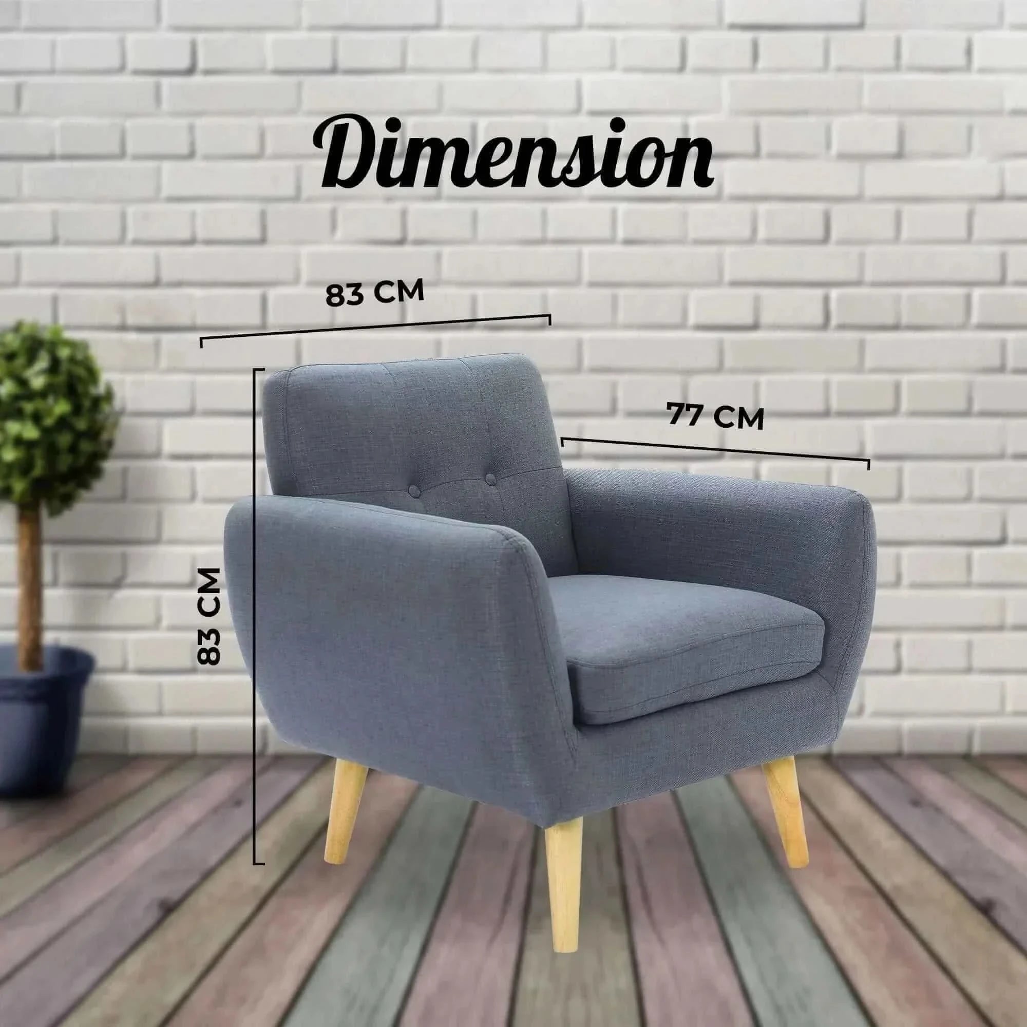 Dane Fabric Upholstered Armchair 1 Seater Sofa Set of 2 - Dark Grey