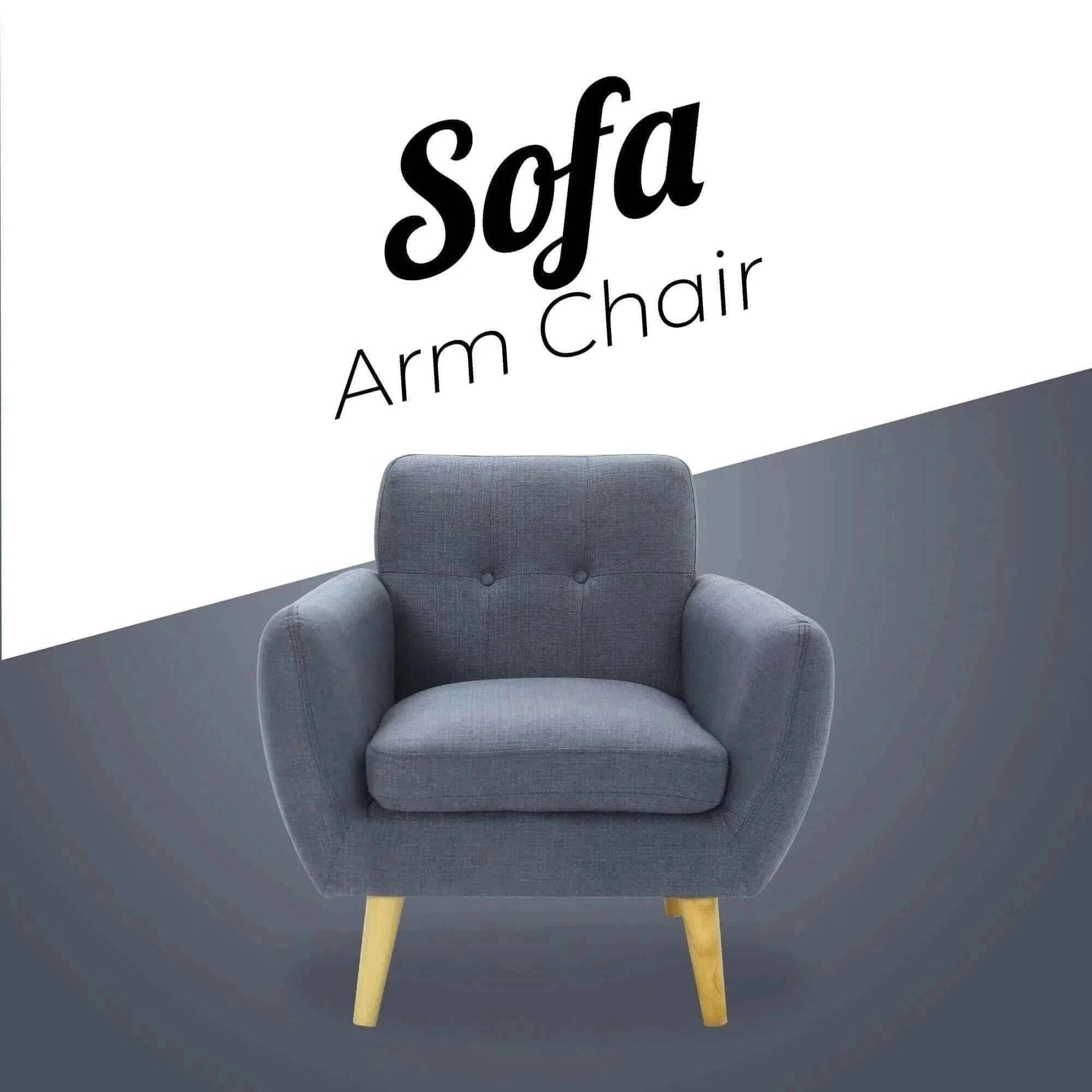 Dane Fabric Upholstered Armchair 1 Seater Sofa Set of 2 - Dark Grey