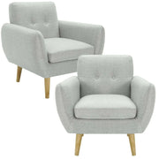 Dane Fabric Upholstered 1 Seater Sofa Armchair Set of 2 - Light Grey
