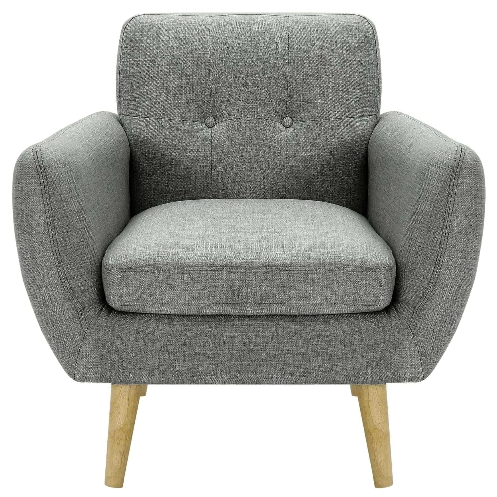 Dane Single Seater Fabric Upholstered Sofa Armchair Set of 2 - Mid Gre