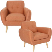 Dane Fabric Upholstered 1 Seater Armchair Set of 2 - Orange