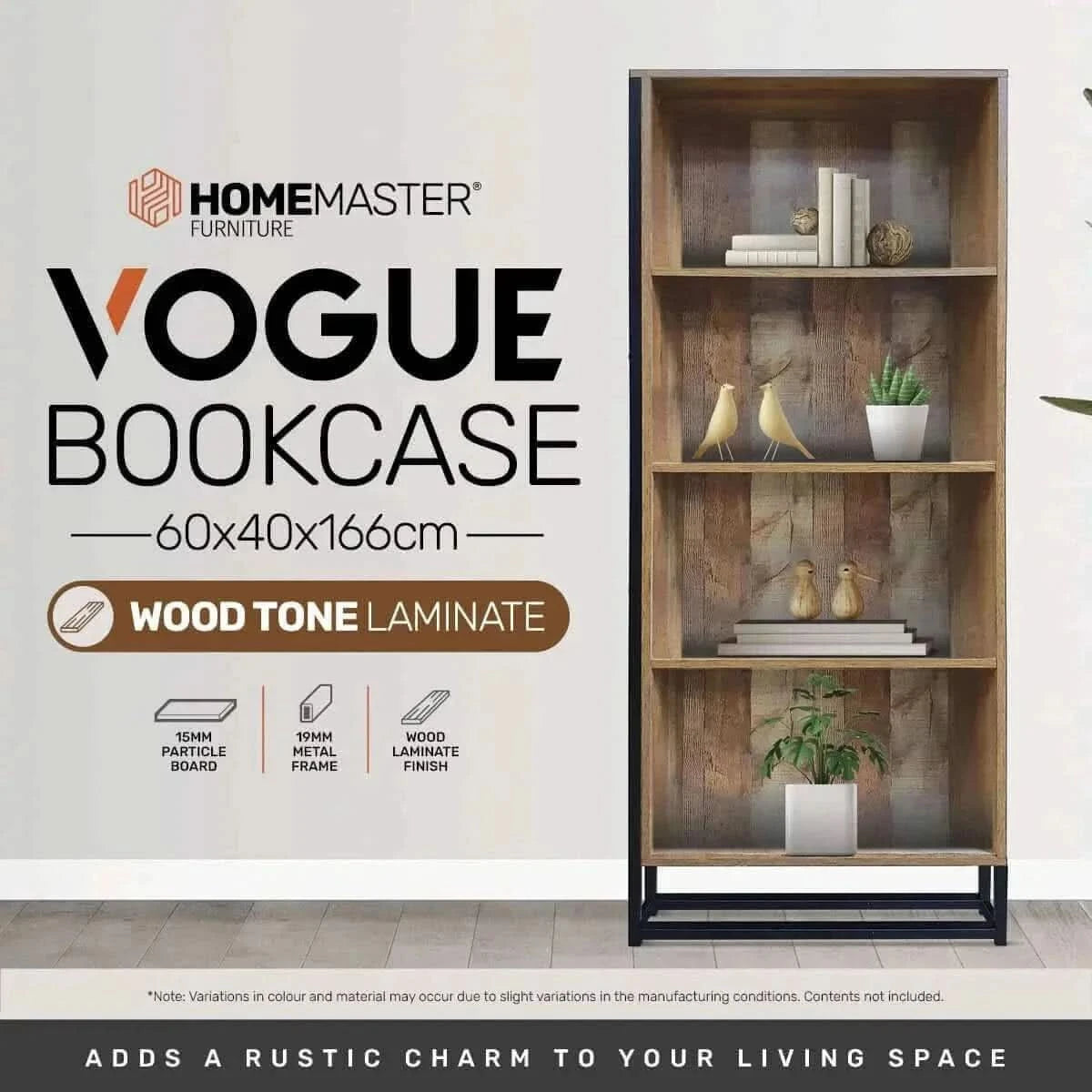 Home Master Vogue Wood Tone Rustic Bookcase - 166cm