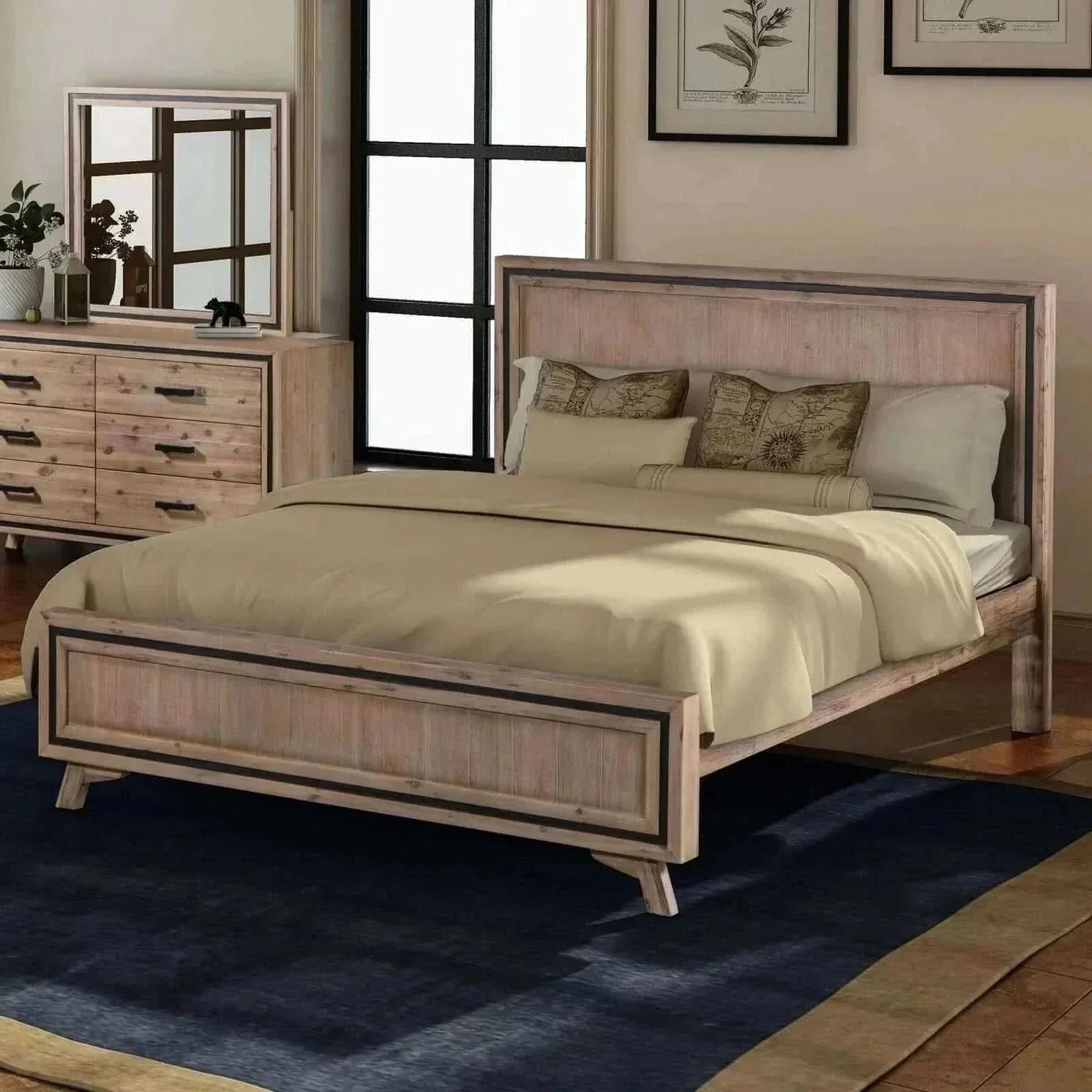 King Size Wooden Bed Frame Silver Brush in Acacia Wood