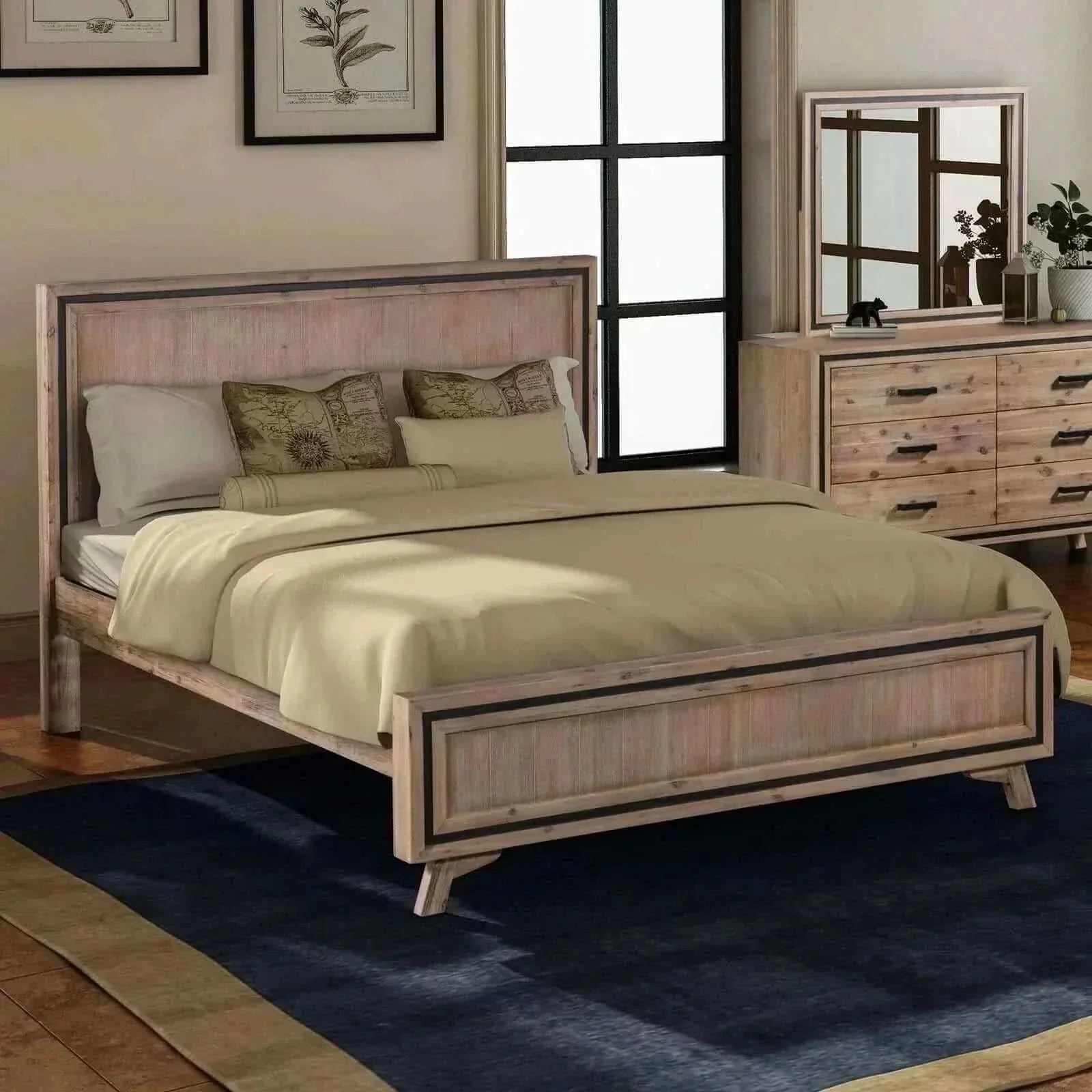 King Size Wooden Bed Frame Silver Brush in Acacia Wood