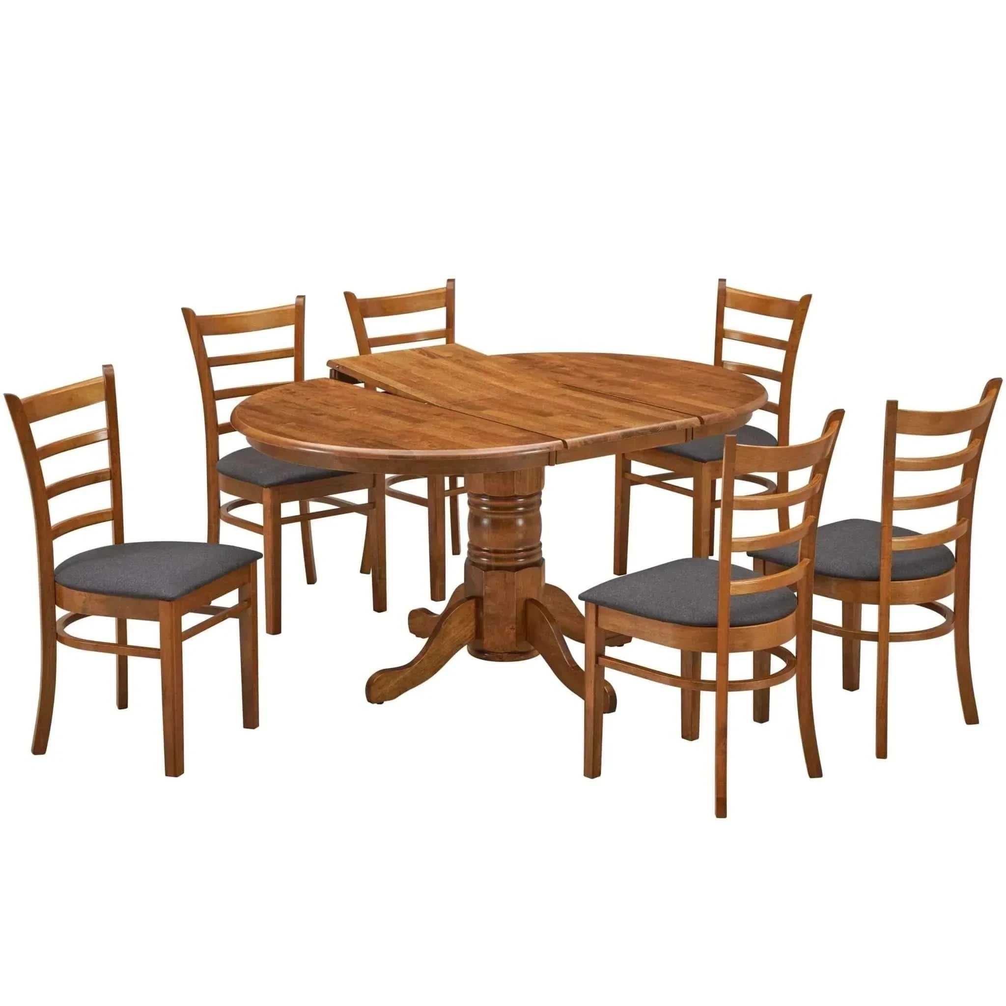 Linaria 7pc Dining Set 150cm Extendable Pedestal Table 6 Timber Chair