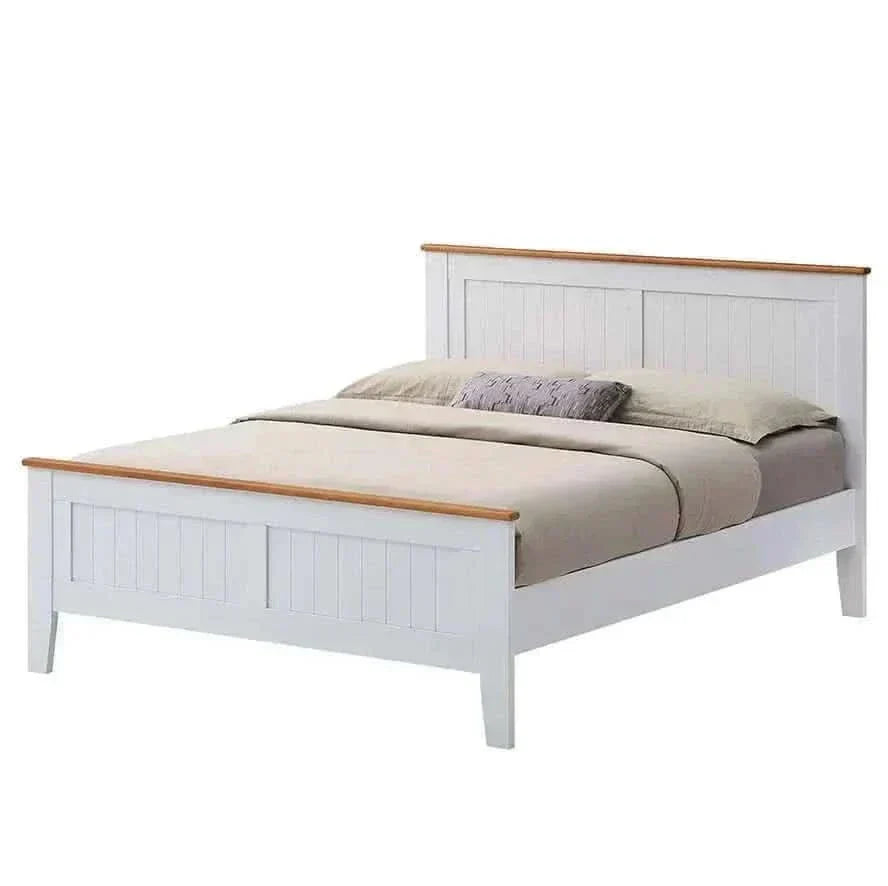 Lobelia White Queen Bed Frame Solid Rubber Timber Wood