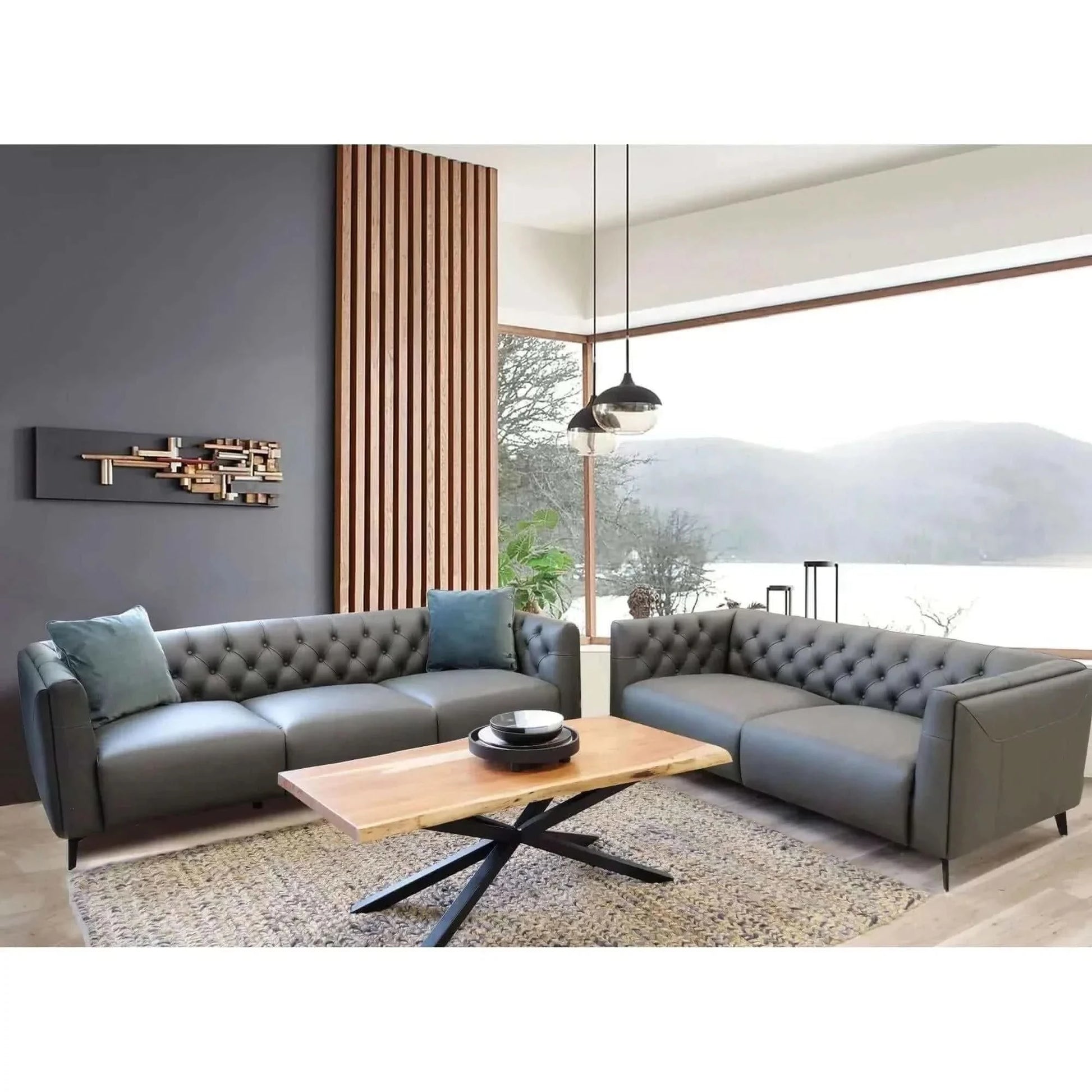 Luxe 3.5 Seater Genuine Leather Modular Lounge Couch - Dark Grey
