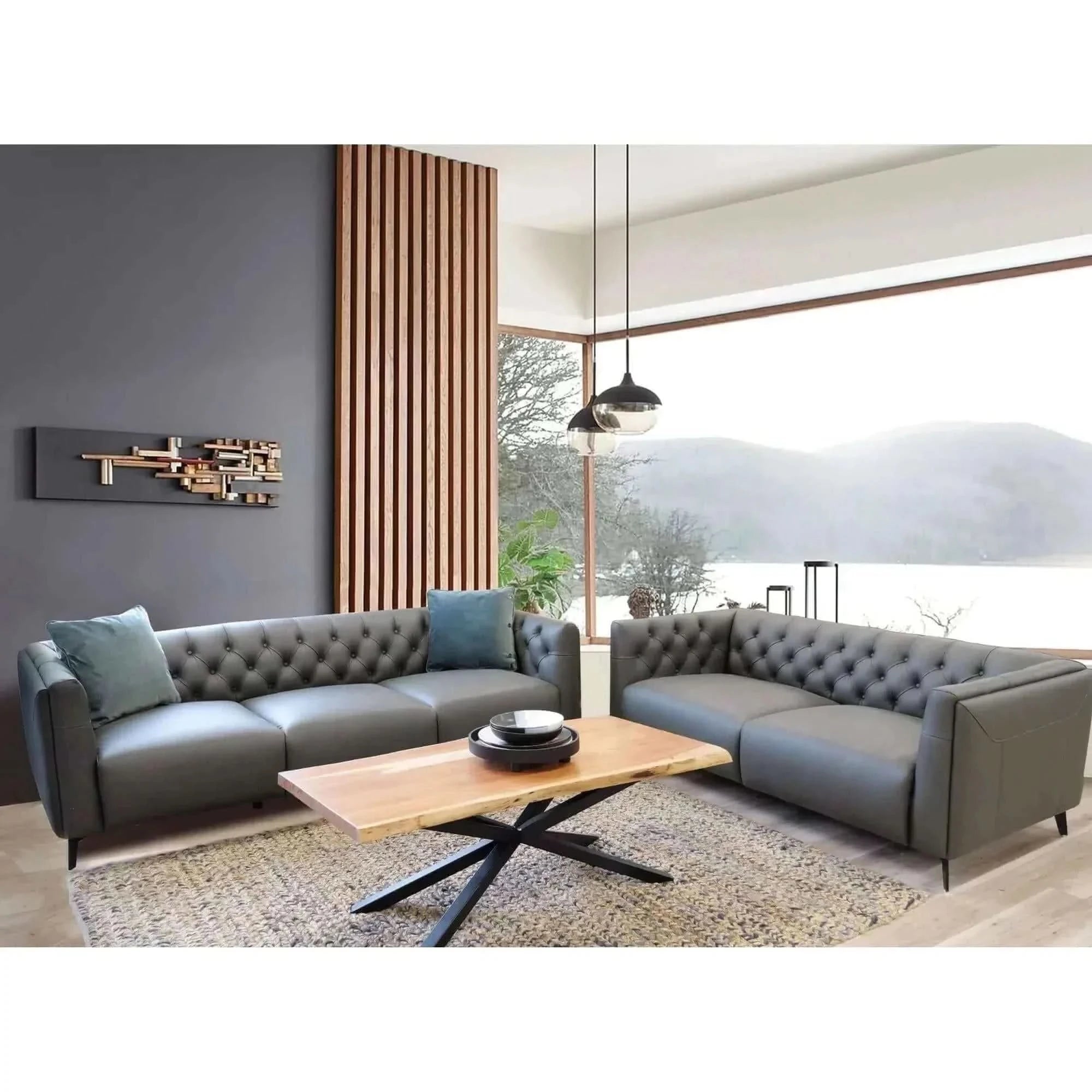 Luxe 3.5 Seater Genuine Leather Modular Lounge Couch - Dark Grey