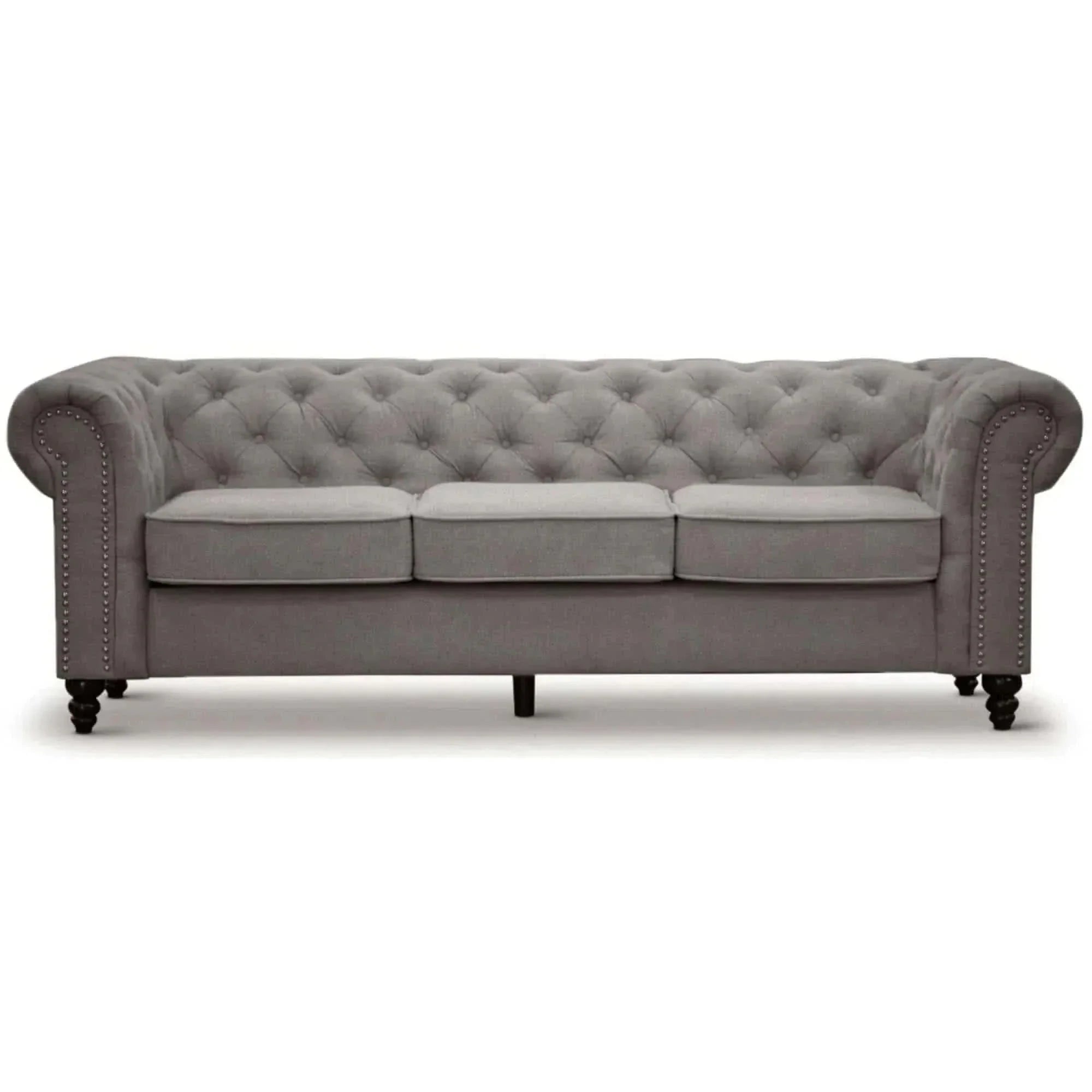 Mellowly Chesterfield 3 Seater Sofa Fabric Upholstered Couch - Grey