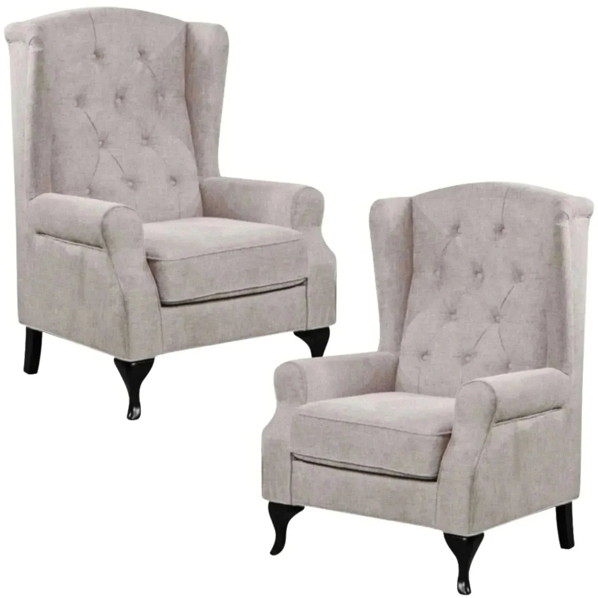 Mellowly Chesterfield Wingback Armchair Sofa Set of 2 - Beige